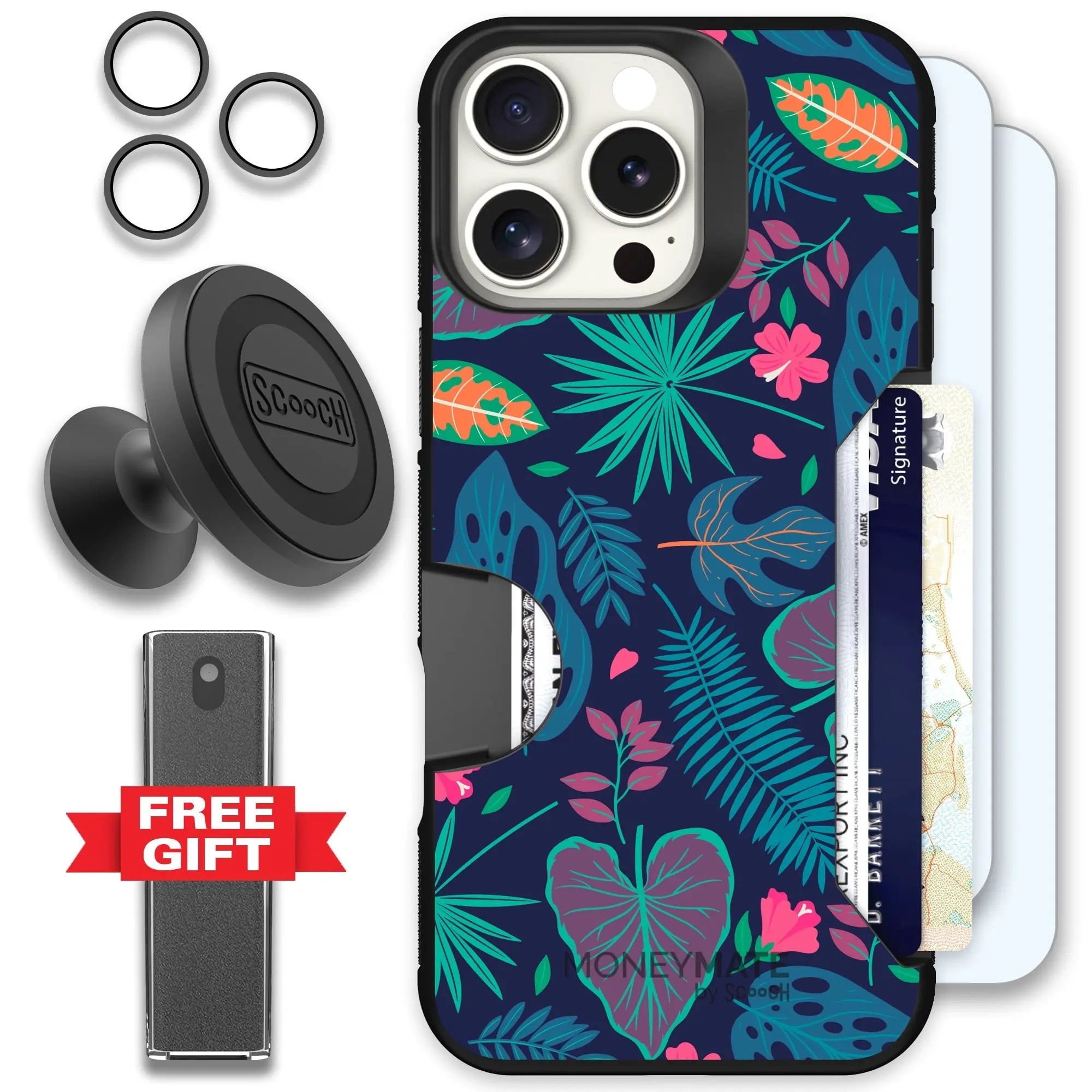 Scooch-Moneymate Defender Bundle for iPhone 16 Pro Max-Tropical-Leaves