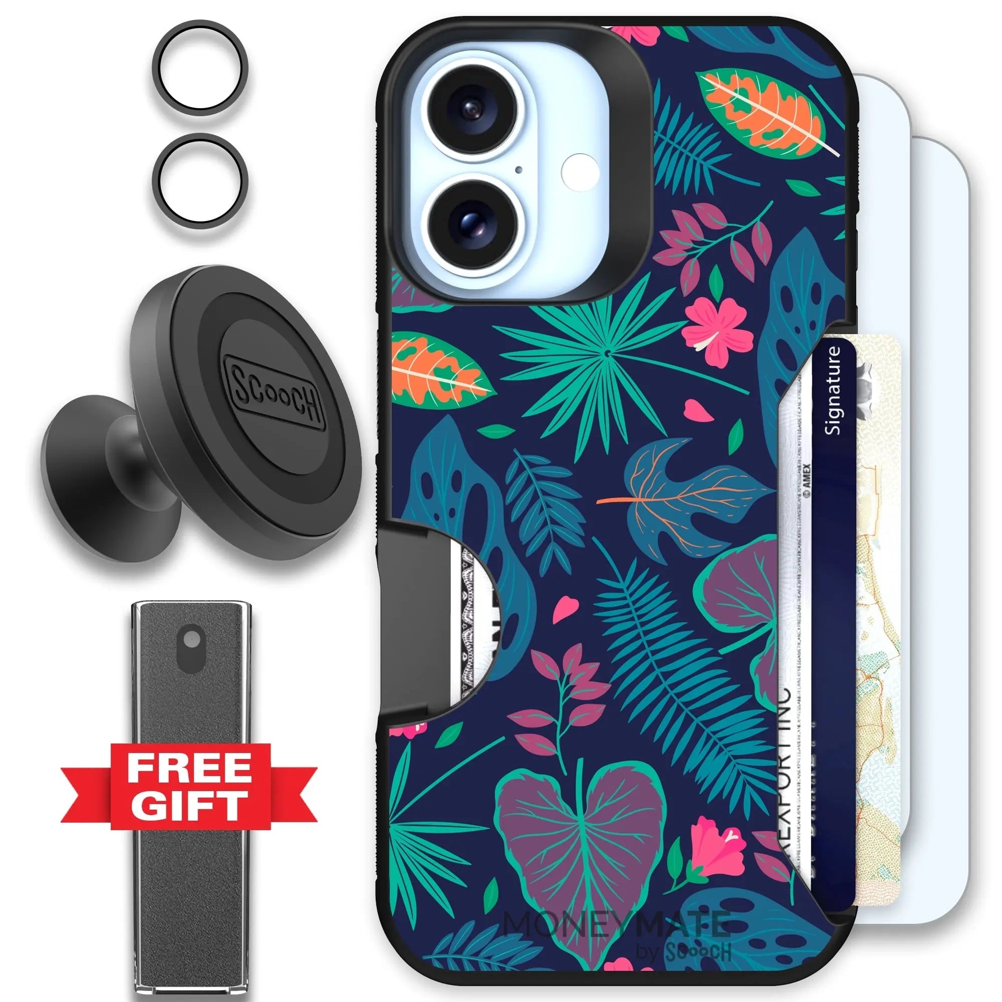 Scooch-Moneymate Defender Bundle for iPhone 16-Tropical-Leaves