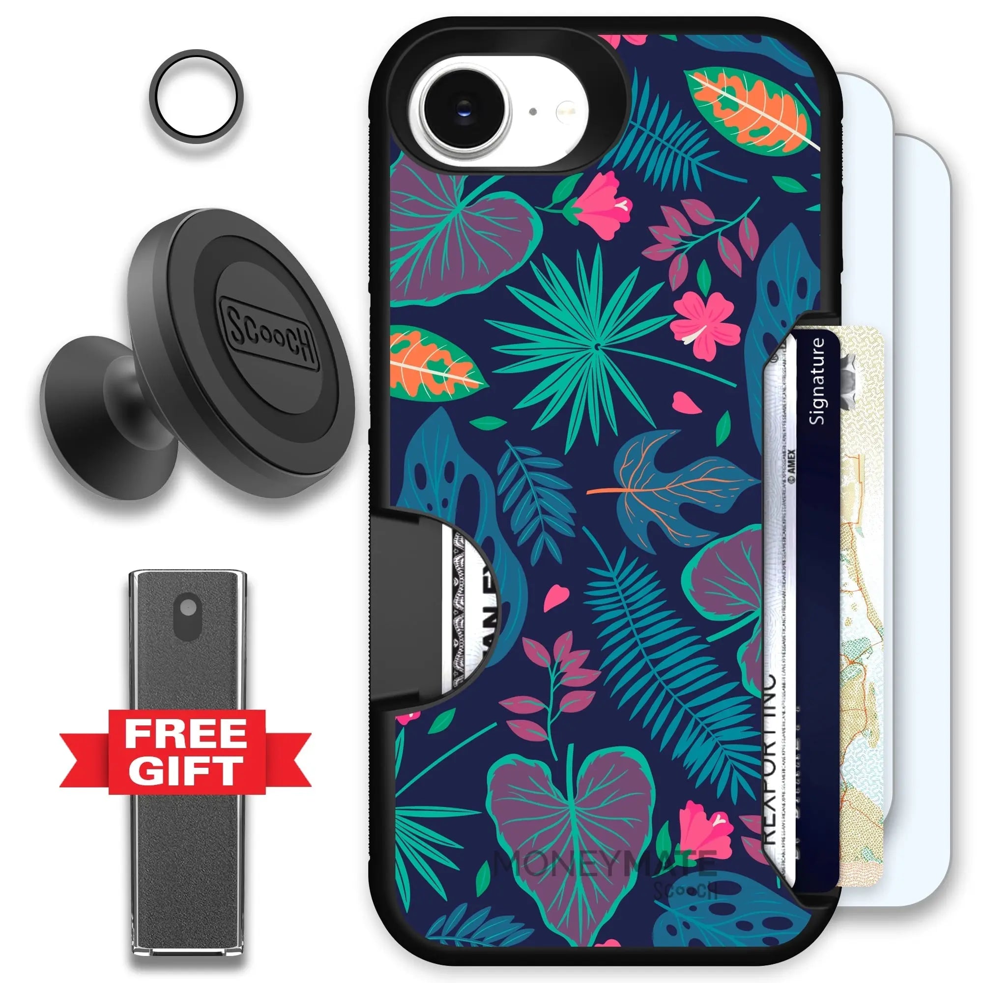 Scooch-Moneymate Defender Bundle for iPhone 16e-Tropical-Leaves