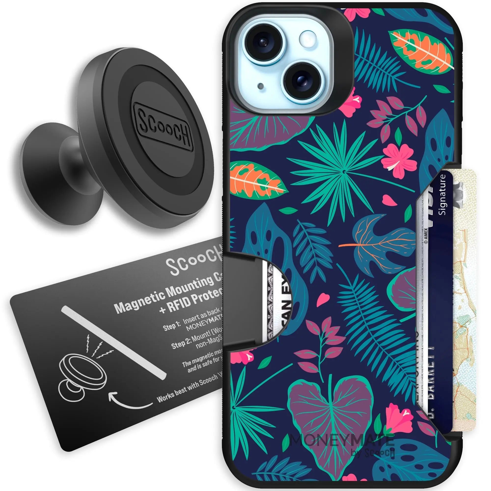 Scooch-Moneymate Starter Bundle for iPhone 14 Plus-Tropical-Leaves