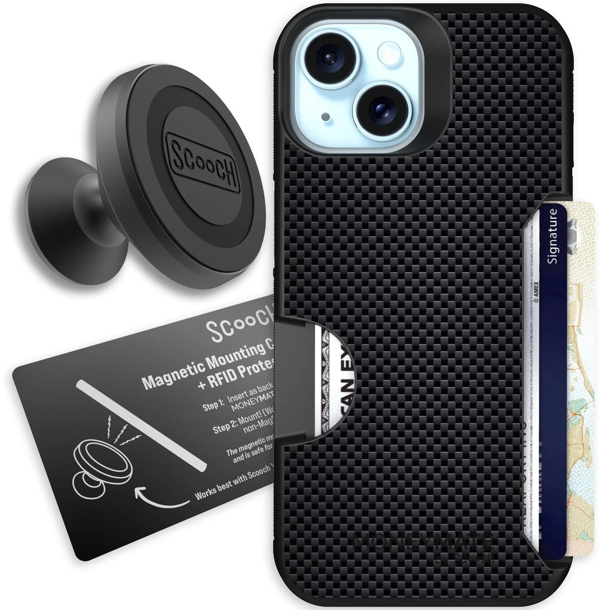 Scooch-Moneymate Starter Bundle for iPhone 15-Carbon-Fiber