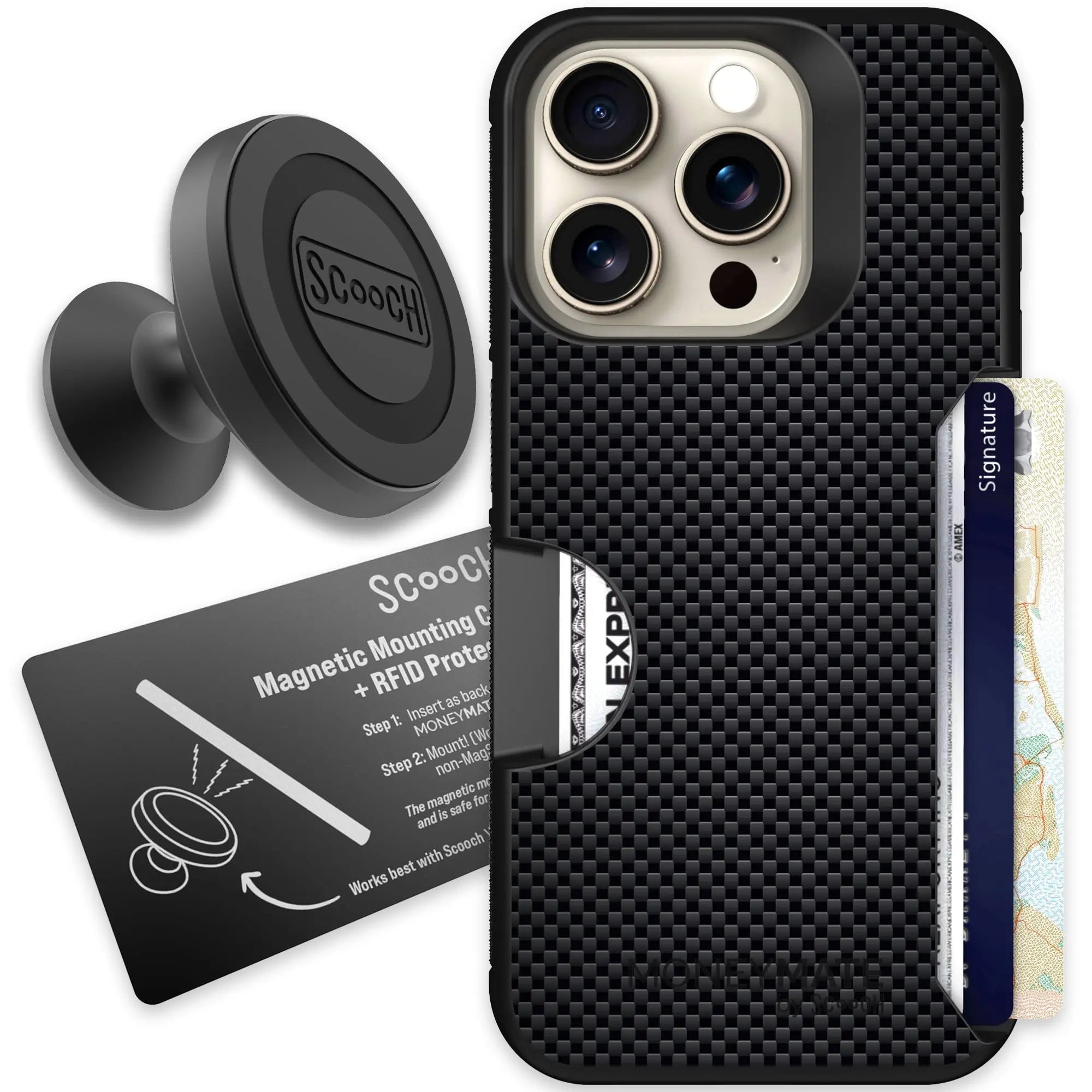 Scooch-Moneymate Starter Bundle for iPhone 15 Pro-Carbon-Fiber