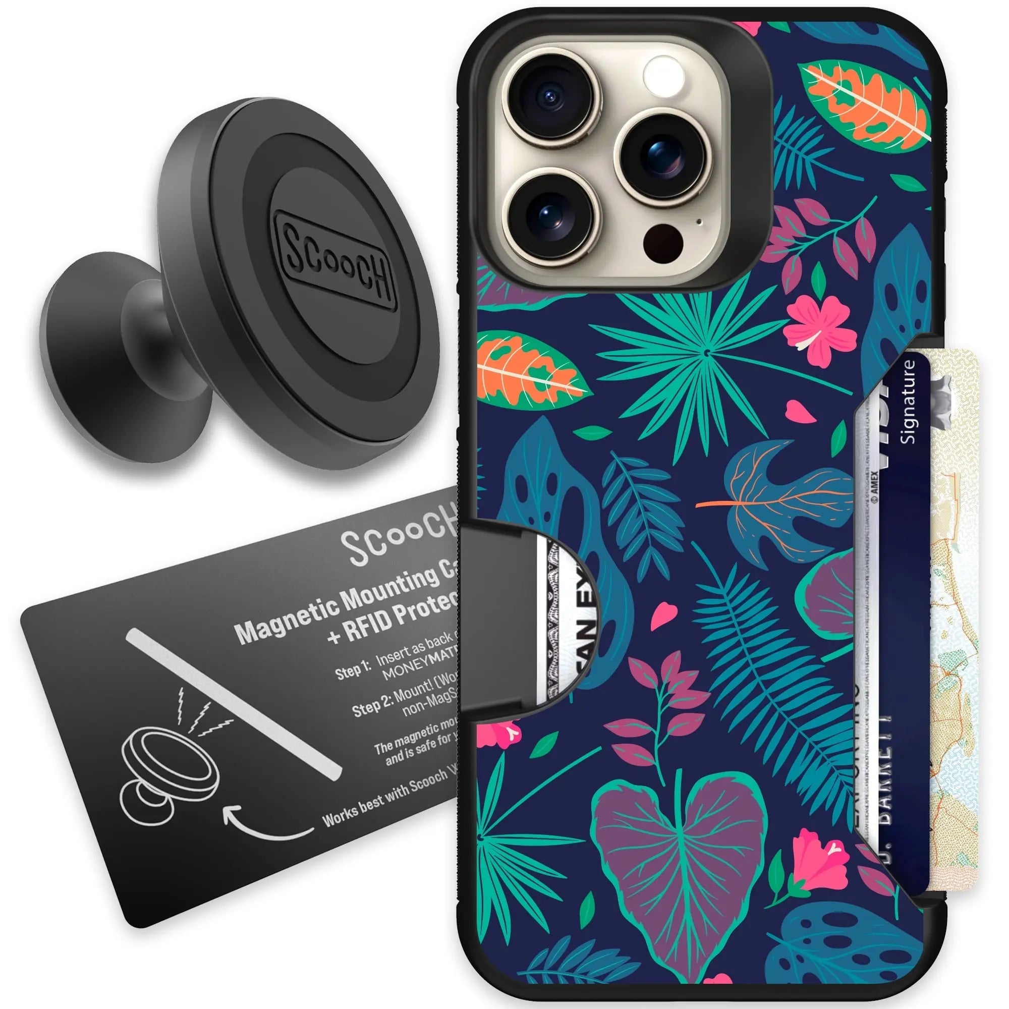 Scooch-Moneymate Starter Bundle for iPhone 15 Pro Max-Tropical-Leaves