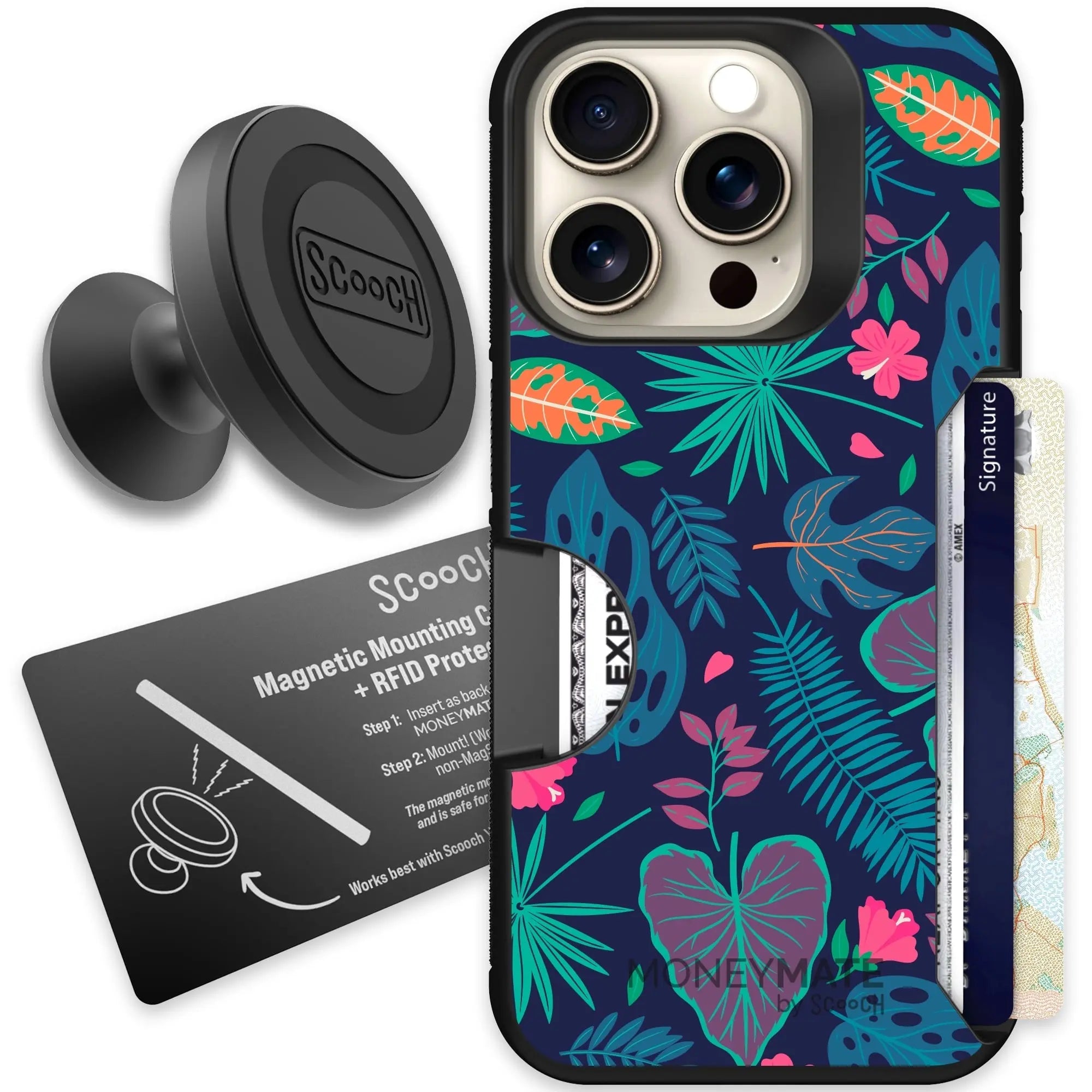 Scooch-Moneymate Starter Bundle for iPhone 15 Pro-Tropical-Leaves