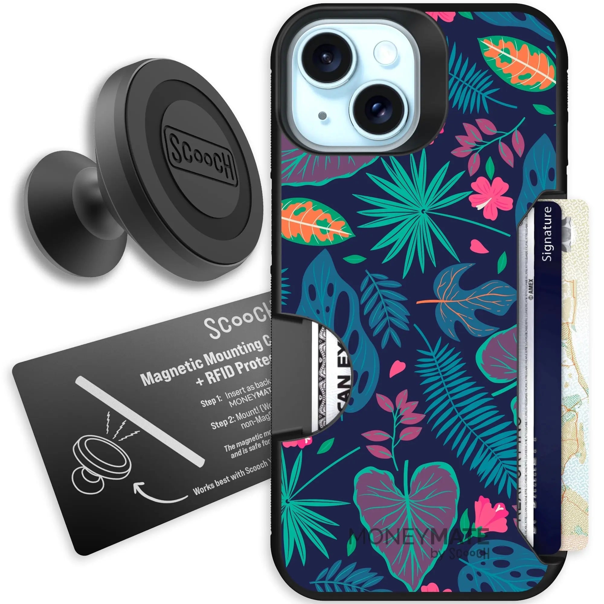 Scooch-Moneymate Starter Bundle for iPhone 15-Tropical-Leaves