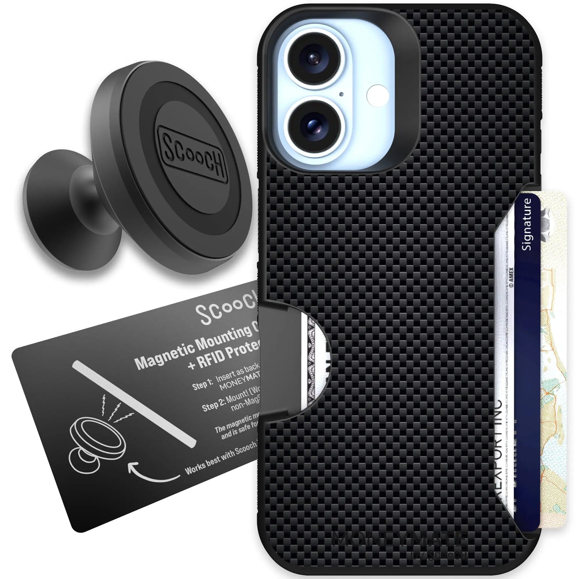 Scooch-Moneymate Starter Bundle for iPhone 16-Carbon-Fiber