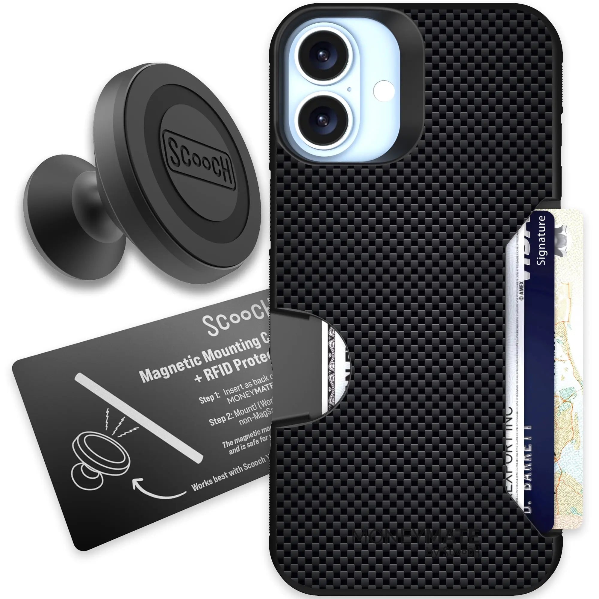 Scooch-Moneymate Starter Bundle for iPhone 16 Plus-Carbon-Fiber