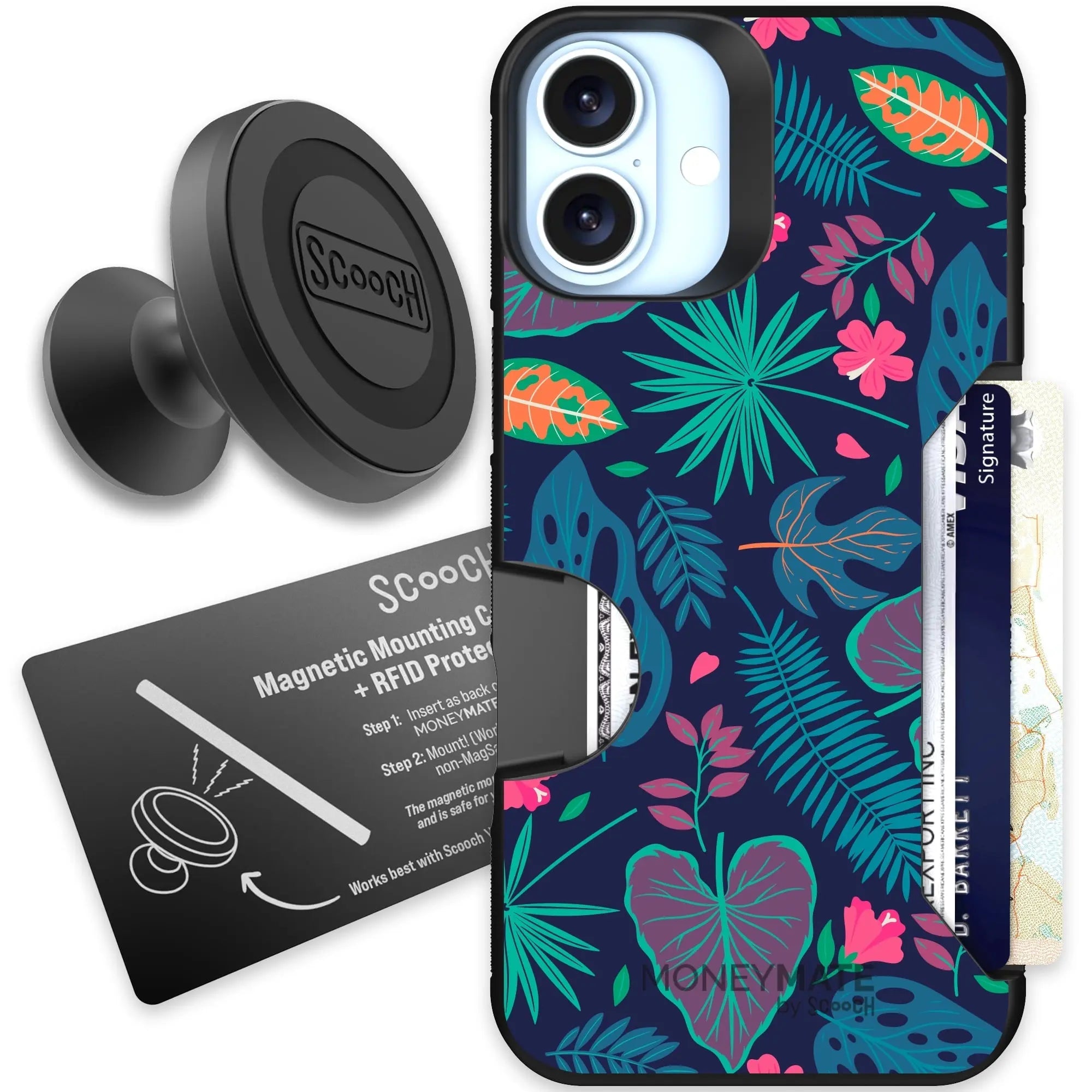 Scooch-Moneymate Starter Bundle for iPhone 16 Plus-Tropical-Leaves
