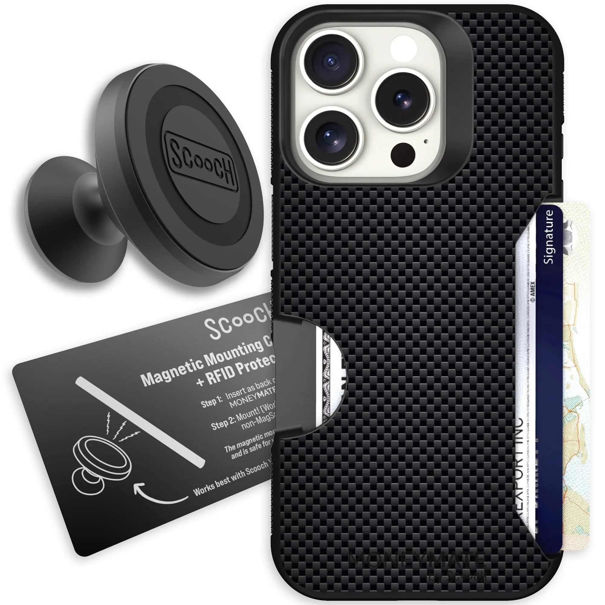 Scooch-Moneymate Starter Bundle for iPhone 16 Pro-Carbon-Fiber