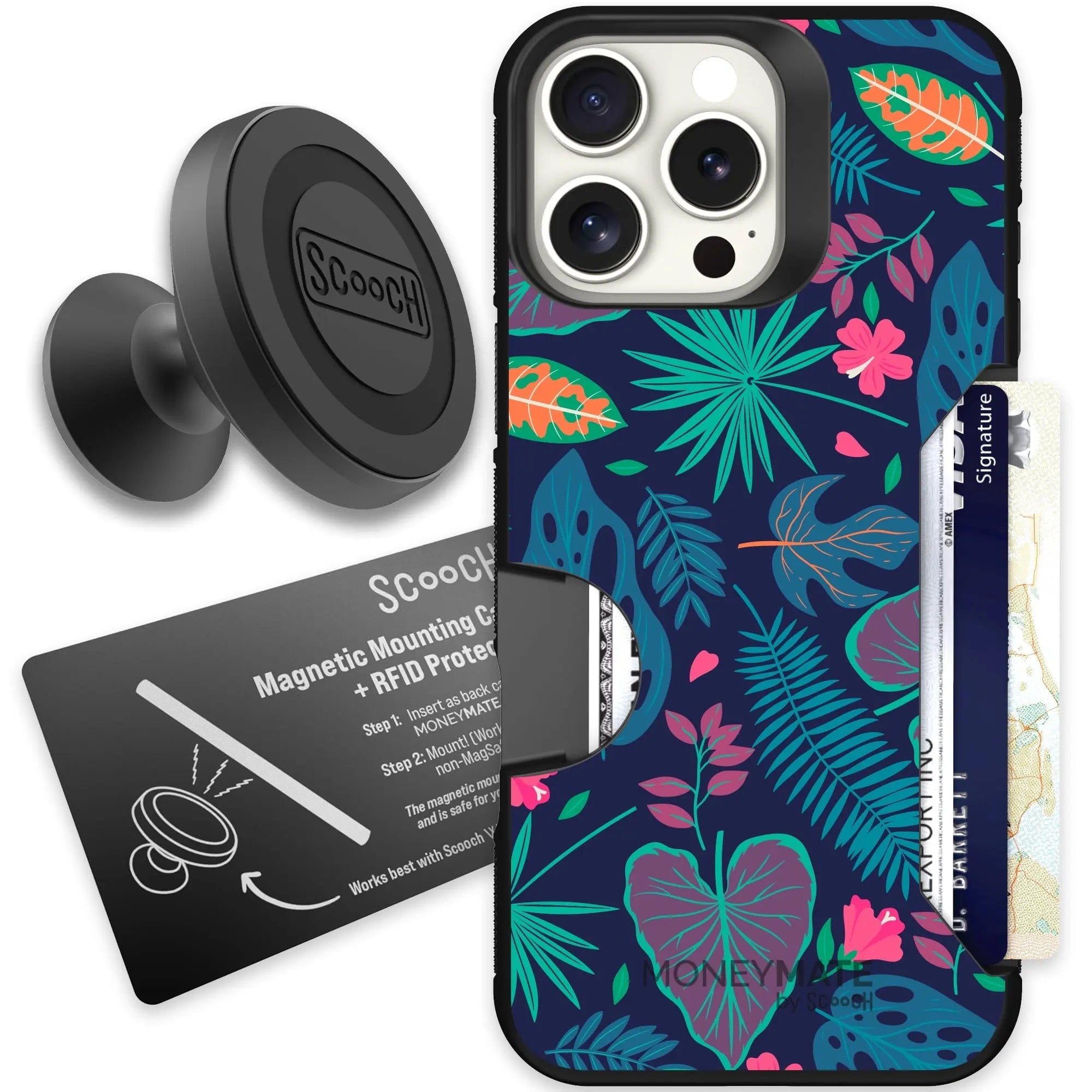Scooch-Moneymate Starter Bundle for iPhone 16 Pro Max-Tropical-Leaves