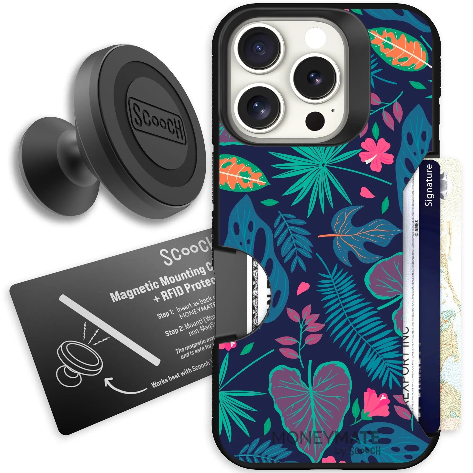 Scooch-Moneymate Starter Bundle for iPhone 16 Pro-Tropical-Leaves