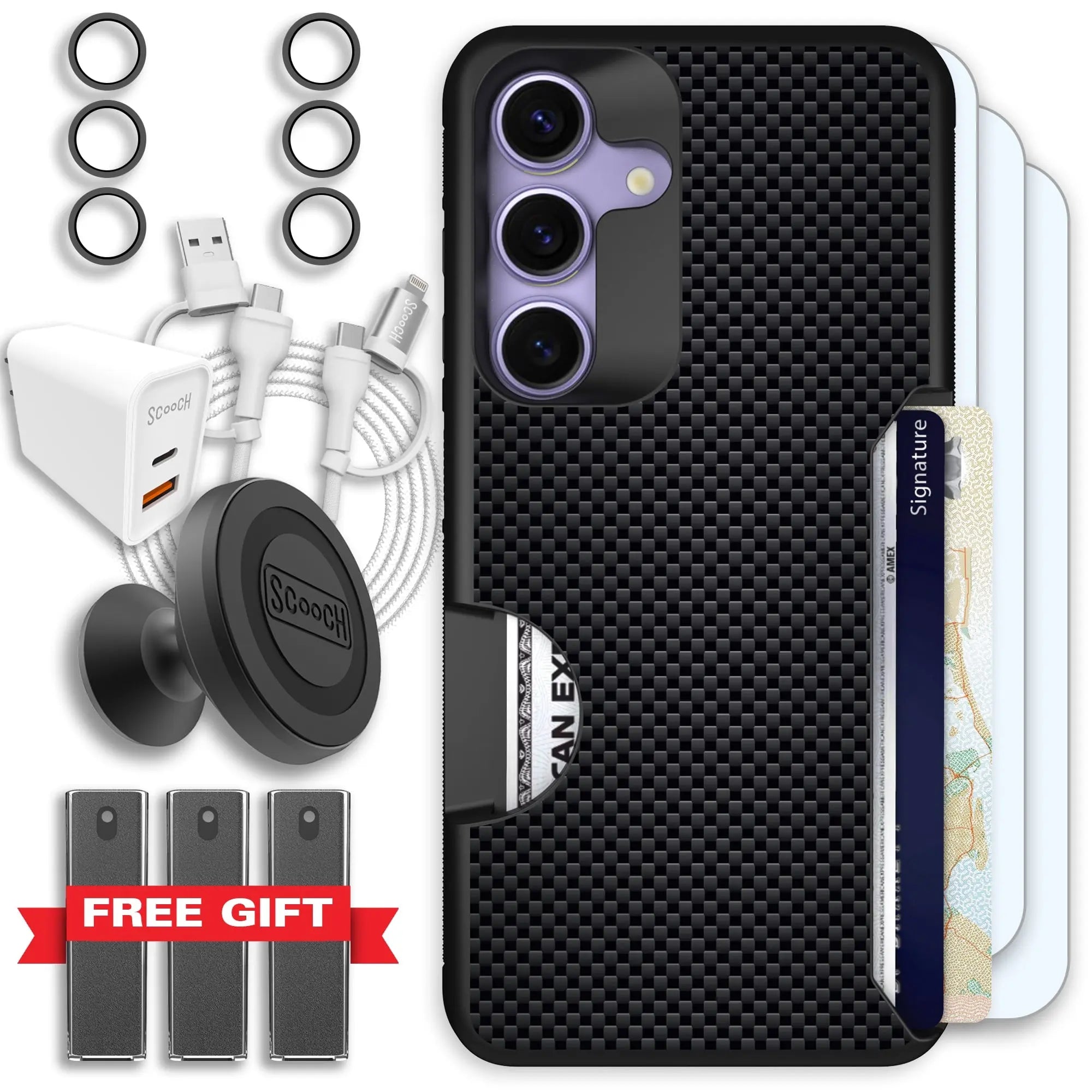 Scooch-Moneymate Ultimate Bundle for Samsung Galaxy S25-Carbon-Fiber