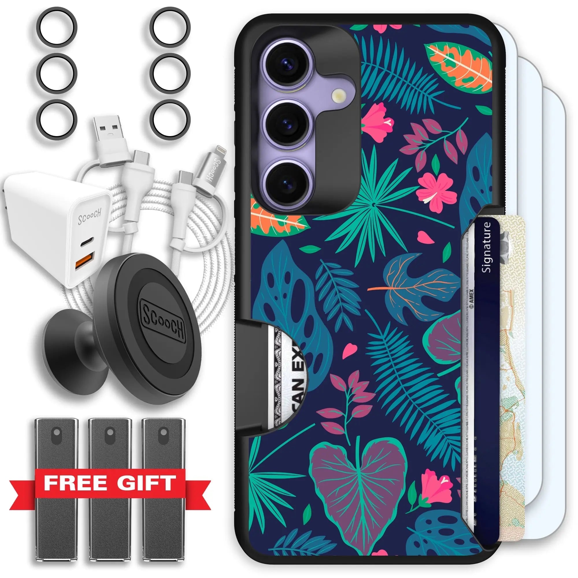 Scooch-Moneymate Ultimate Bundle for Samsung Galaxy S25-Tropical-Leaves