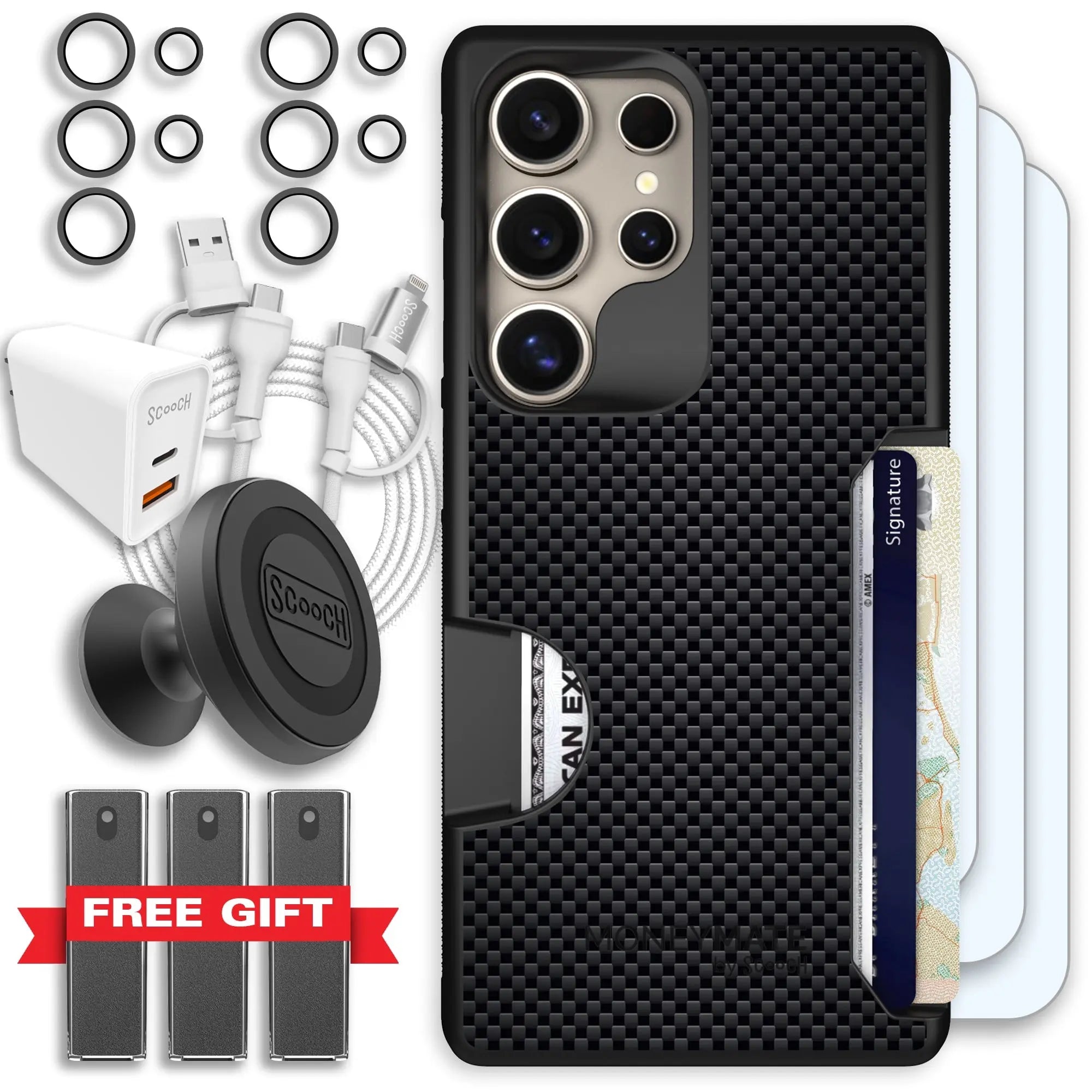 Scooch-Moneymate Ultimate Bundle for Samsung Galaxy S25 Ultra-Carbon-Fiber