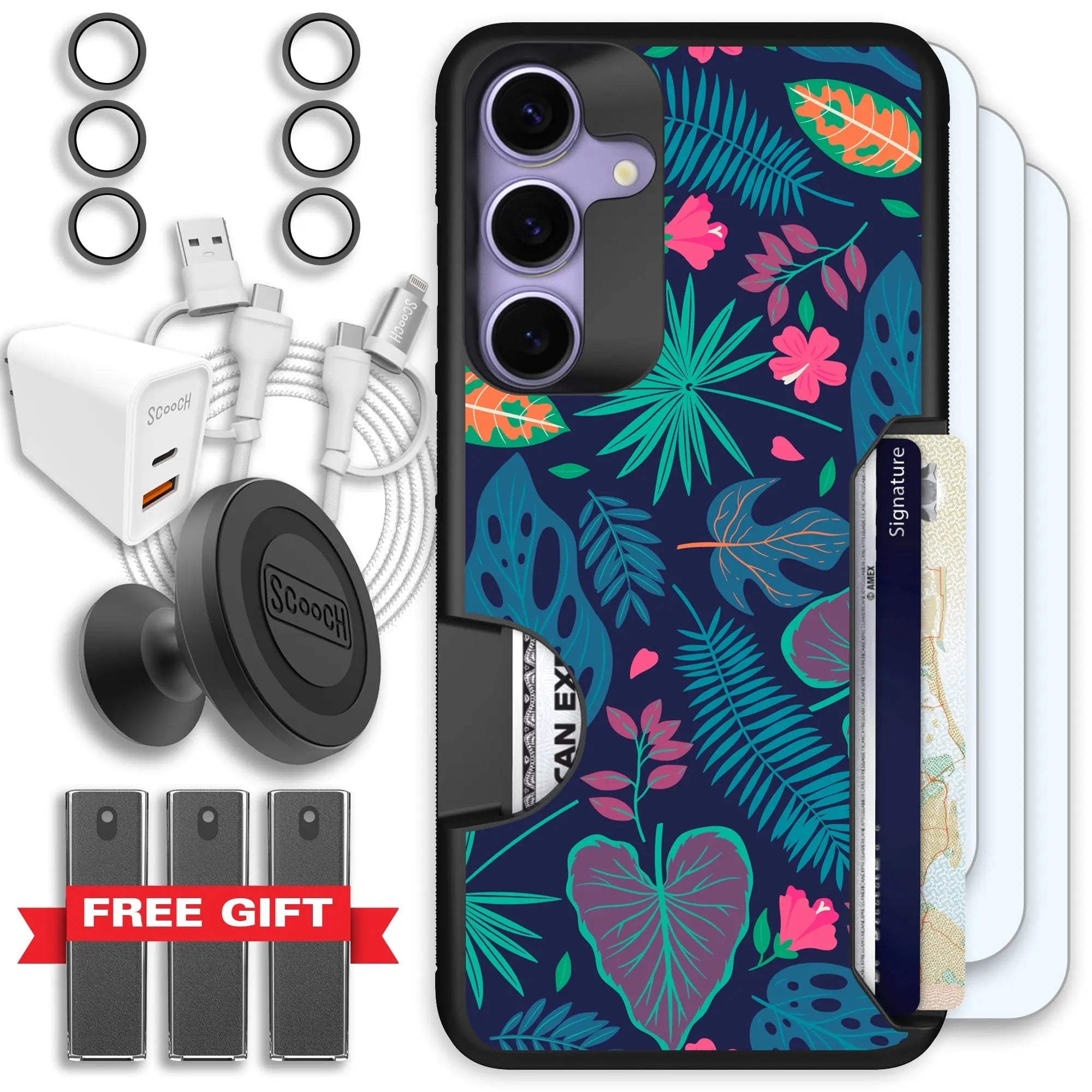 Scooch-Moneymate Ultimate Bundle for Samsung Galaxy S25+-Tropical-Leaves
