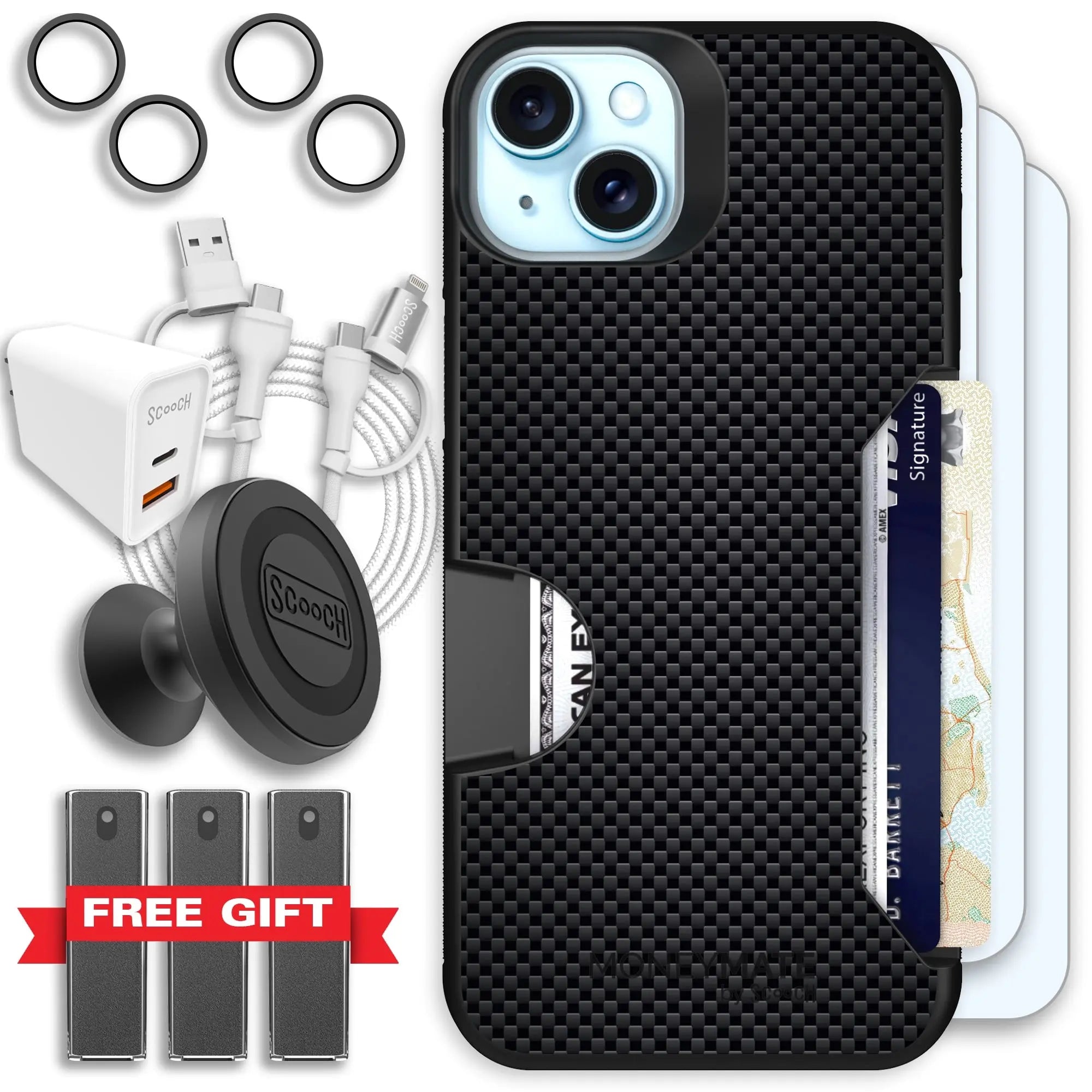 Scooch-Moneymate Ultimate Bundle for iPhone 14 Plus-Carbon-Fiber