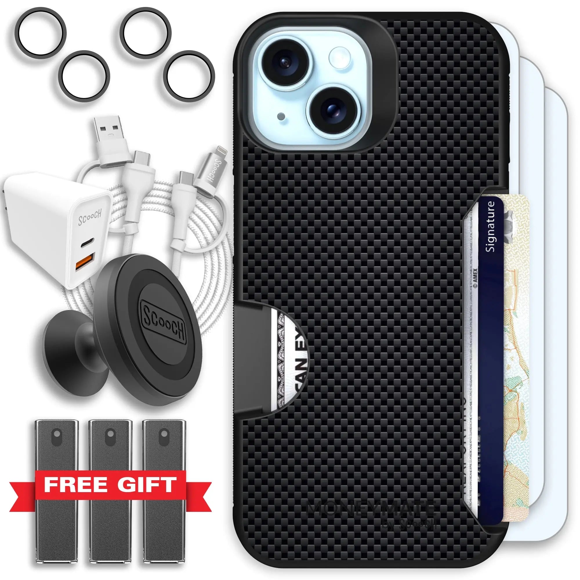 Scooch-Moneymate Ultimate Bundle for iPhone 15-Carbon-Fiber