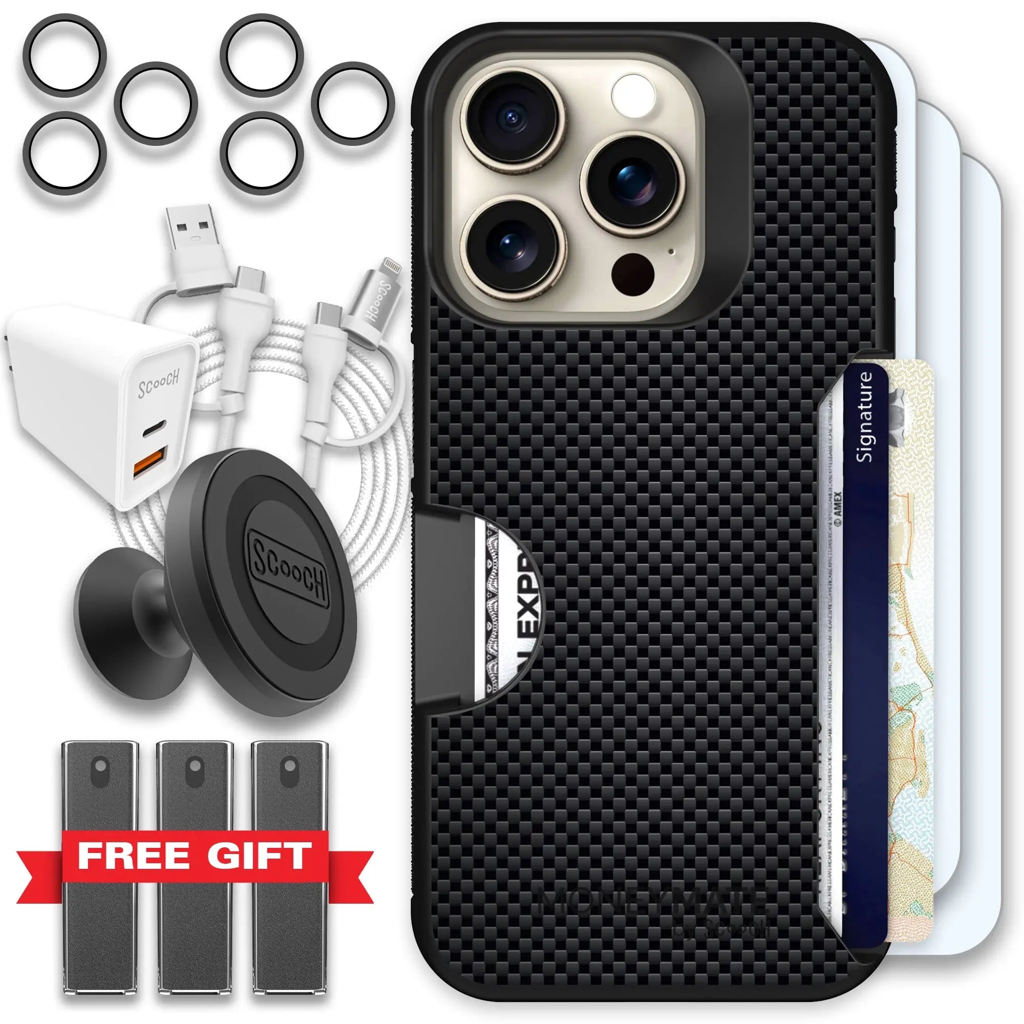 Scooch-Moneymate Ultimate Bundle for iPhone 15 Pro-Carbon-Fiber