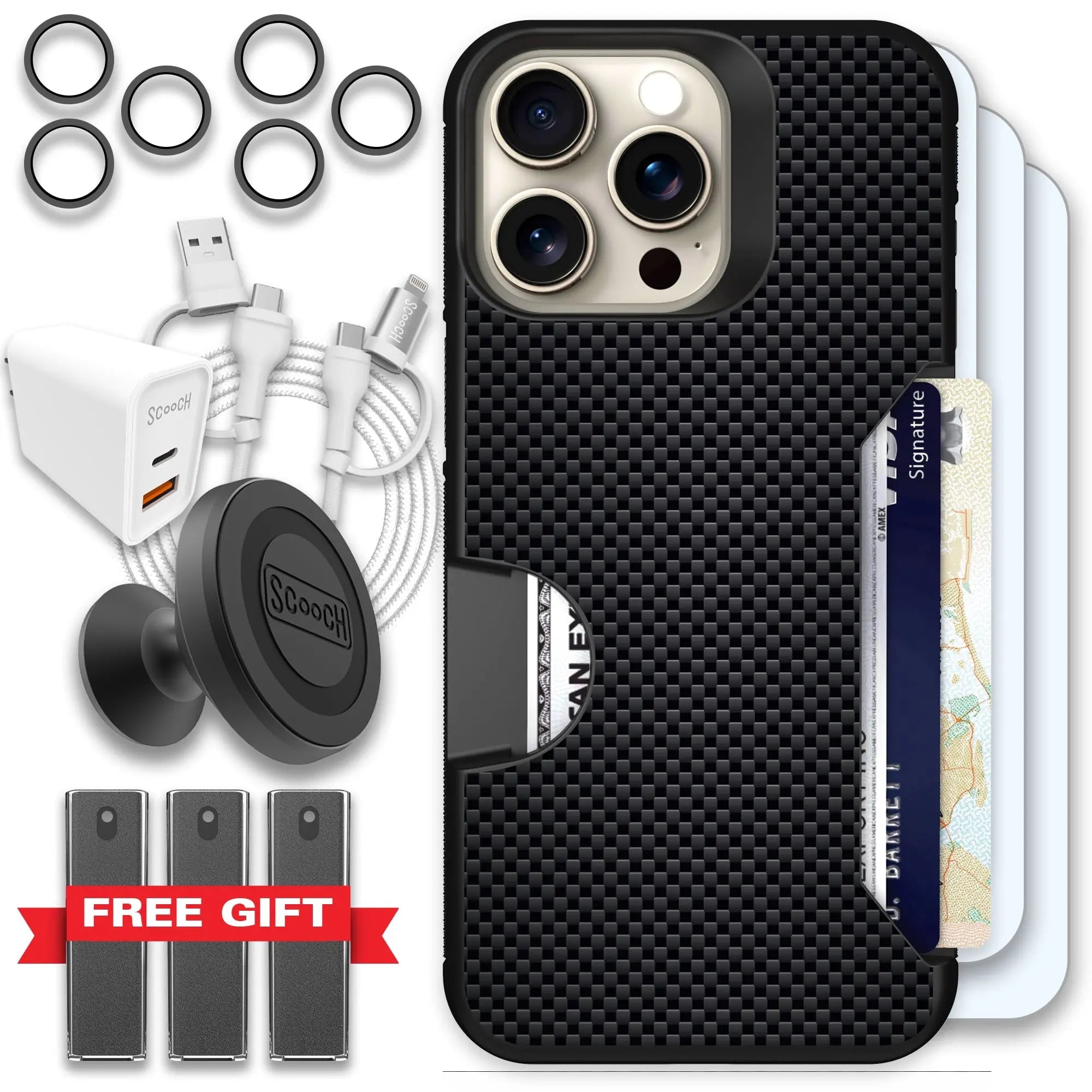 Scooch-Moneymate Ultimate Bundle for iPhone 15 Pro Max-Carbon-Fiber
