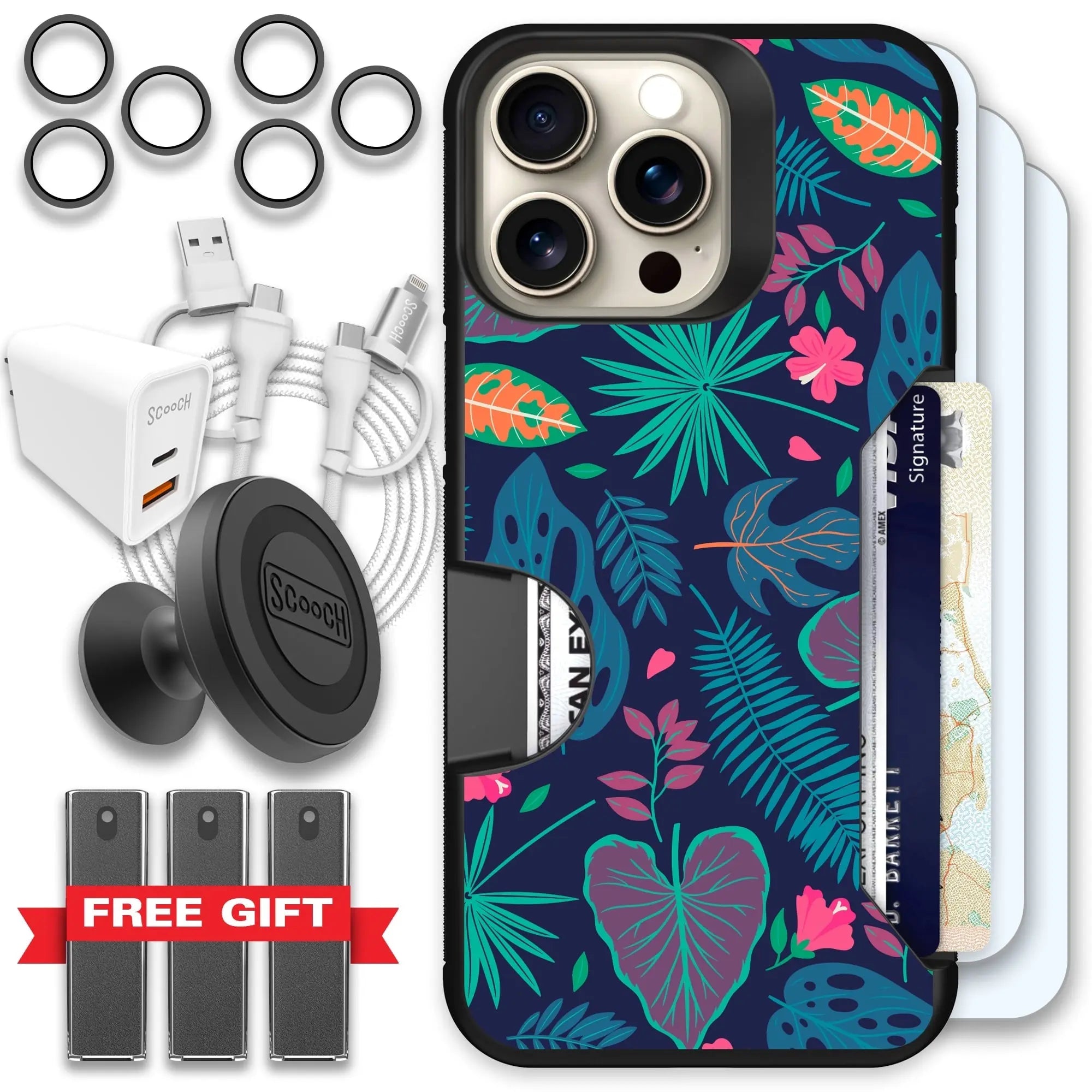 Scooch-Moneymate Ultimate Bundle for iPhone 15 Pro Max-Tropical-Leaves
