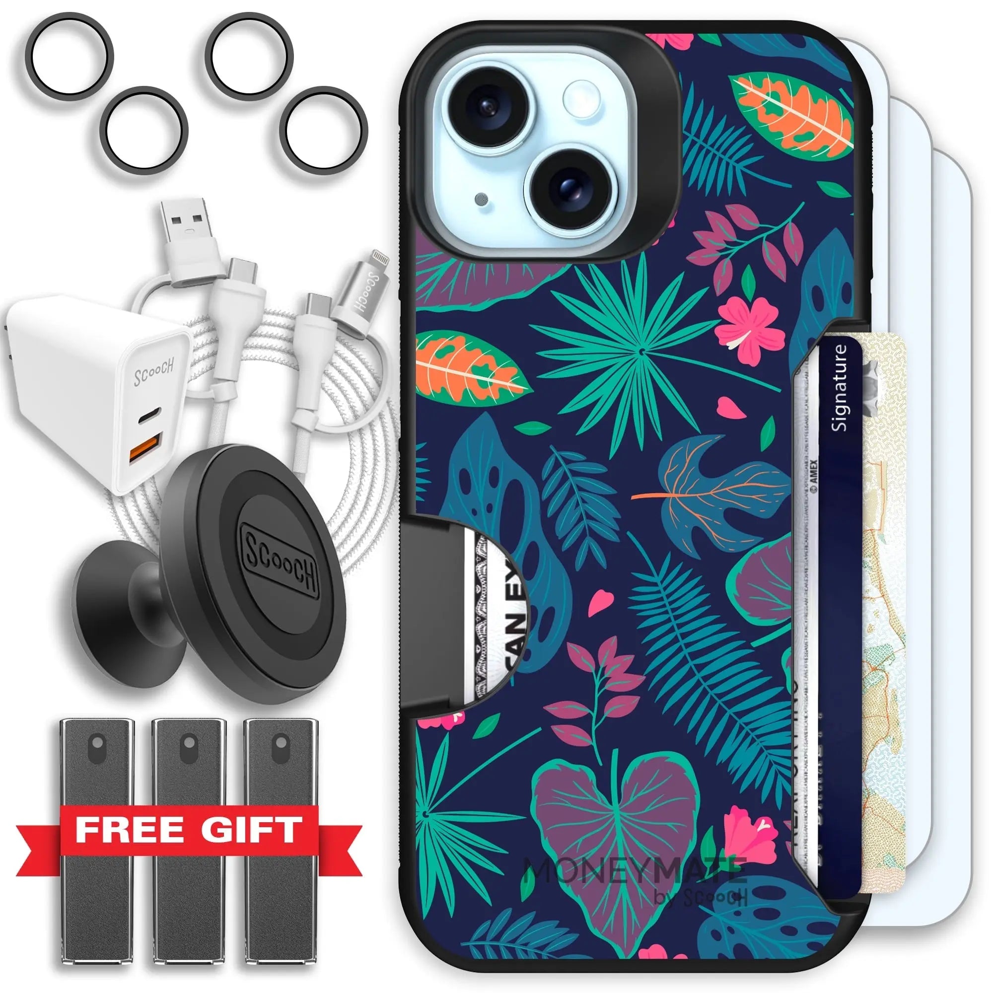 Scooch-Moneymate Ultimate Bundle for iPhone 15-Tropical-Leaves