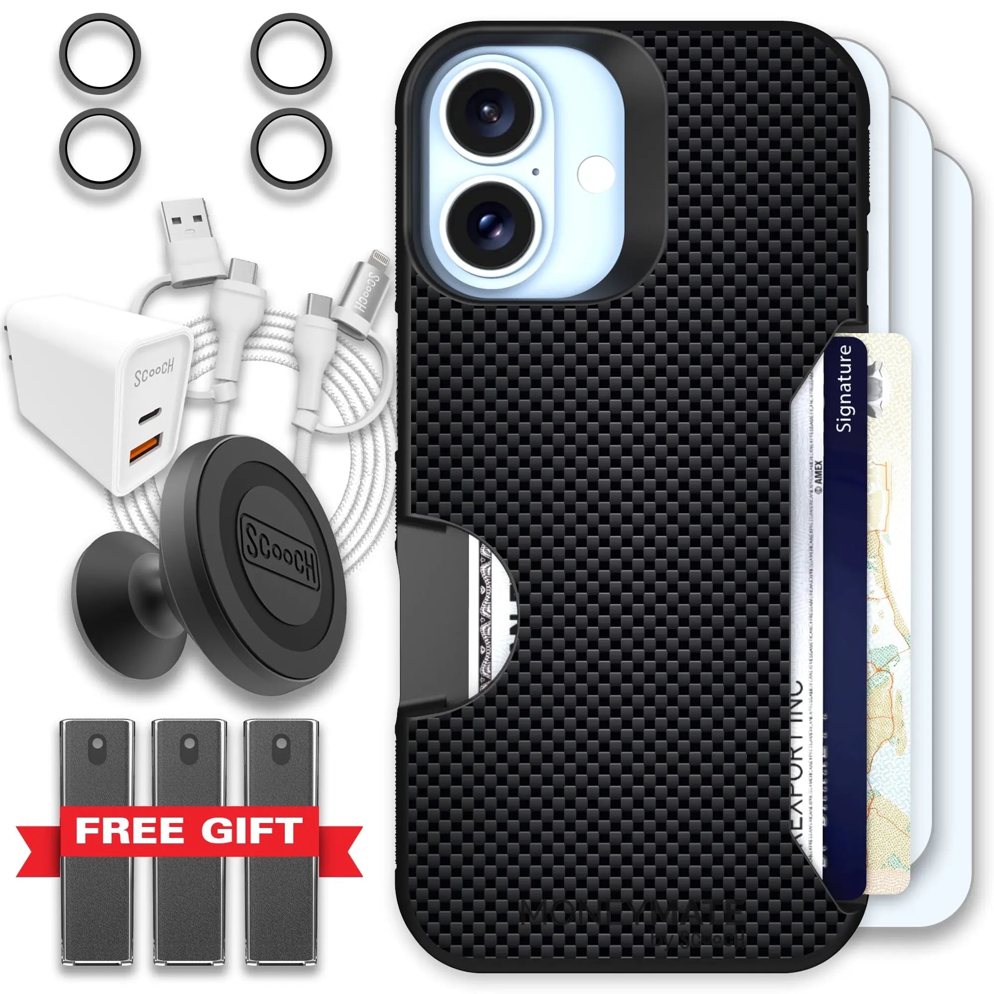 Scooch-Moneymate Ultimate Bundle for iPhone 16-Carbon-Fiber