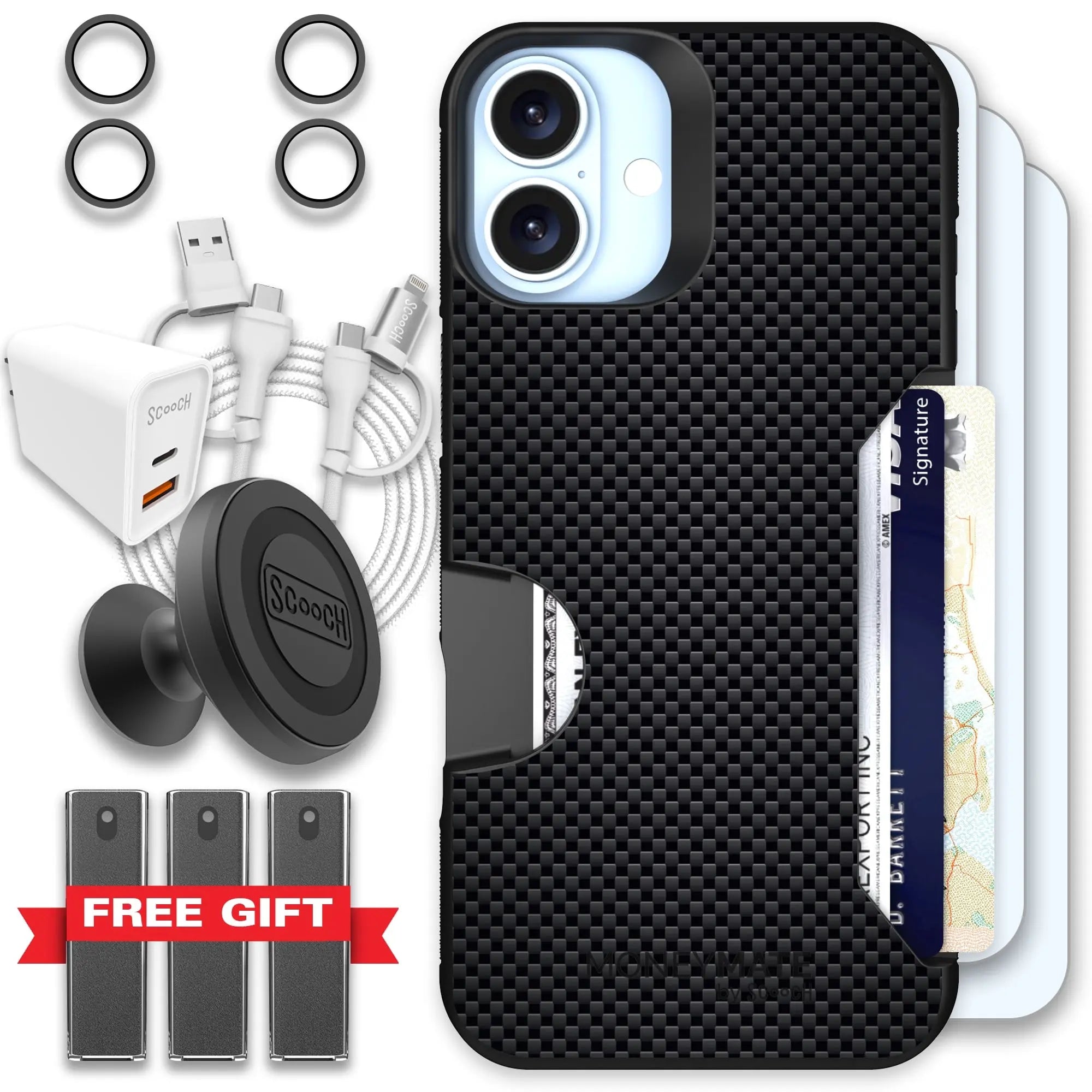 Scooch-Moneymate Ultimate Bundle for iPhone 16 Plus-Carbon-Fiber