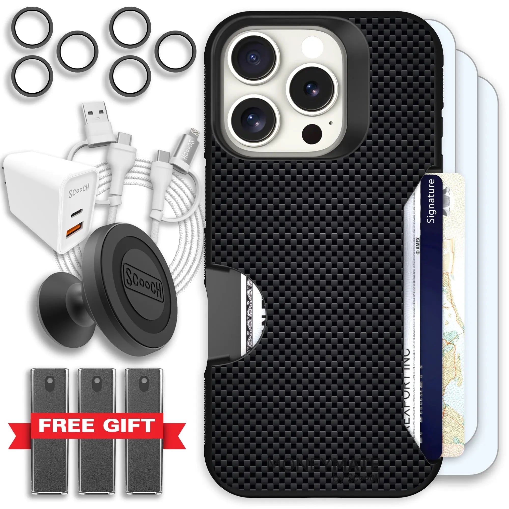 Scooch-Moneymate Ultimate Bundle for iPhone 16 Pro-Carbon-Fiber
