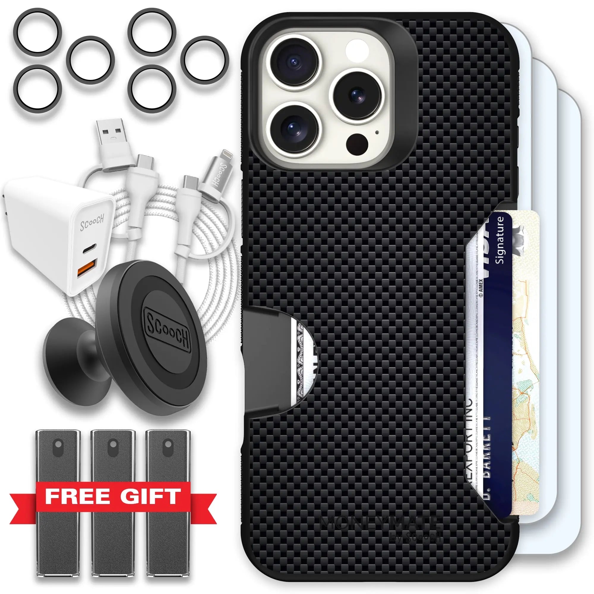Scooch-Moneymate Ultimate Bundle for iPhone 16 Pro Max-Carbon-Fiber