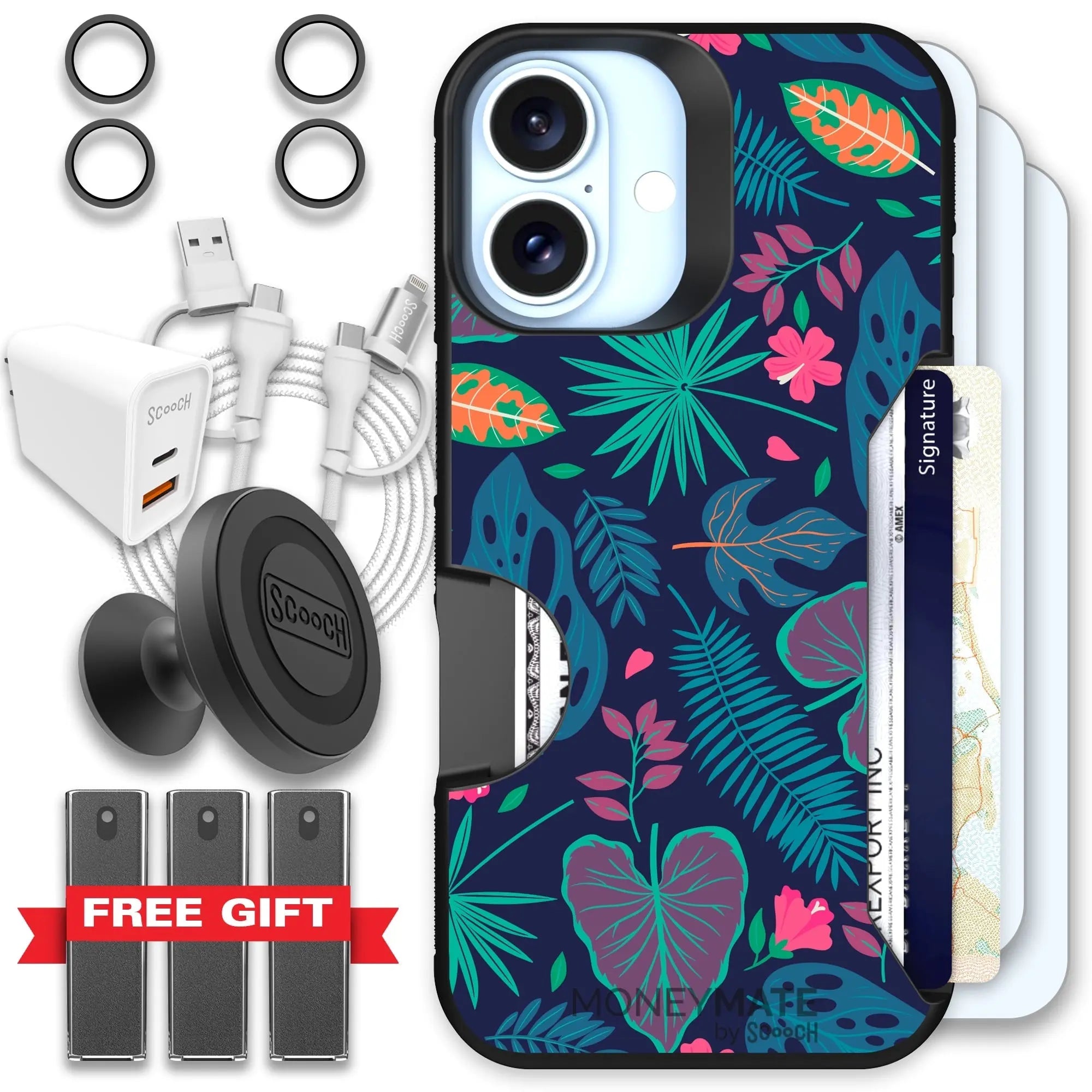 Scooch-Moneymate Ultimate Bundle for iPhone 16-Tropical-Leaves