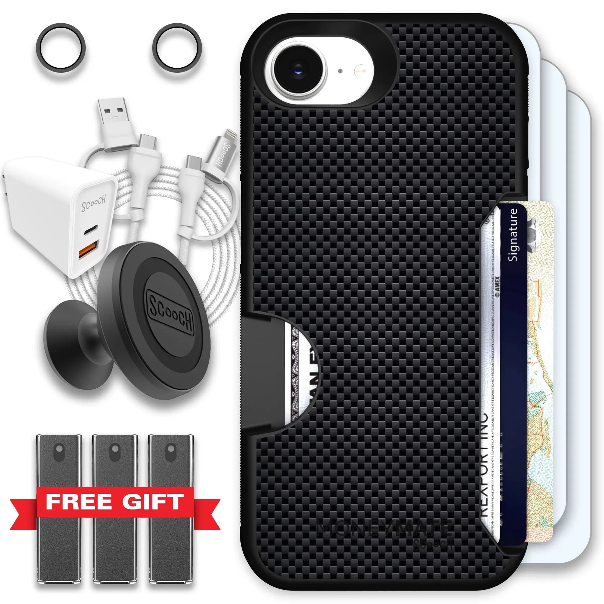 Scooch-Moneymate Ultimate Bundle for iPhone 16e-Carbon-Fiber