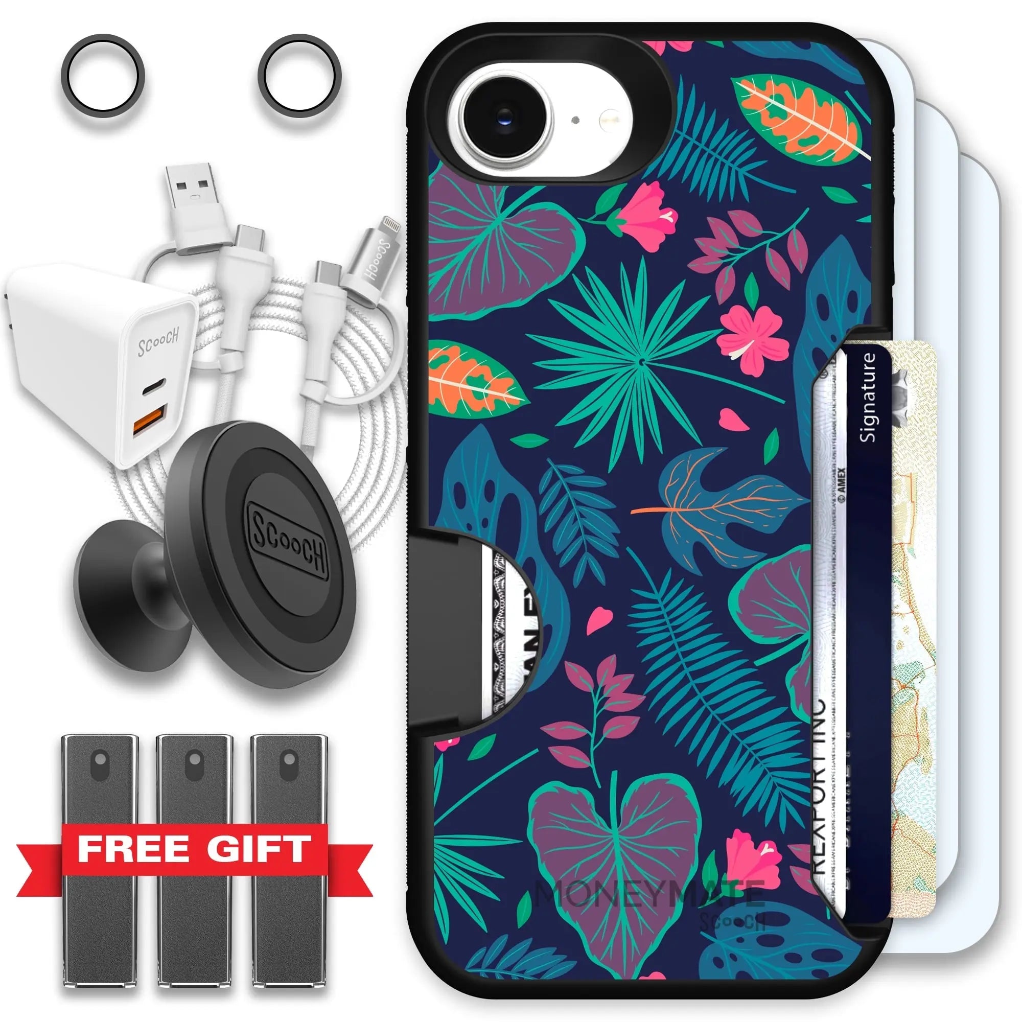 Scooch-Moneymate Ultimate Bundle for iPhone 16e-Tropical-Leaves