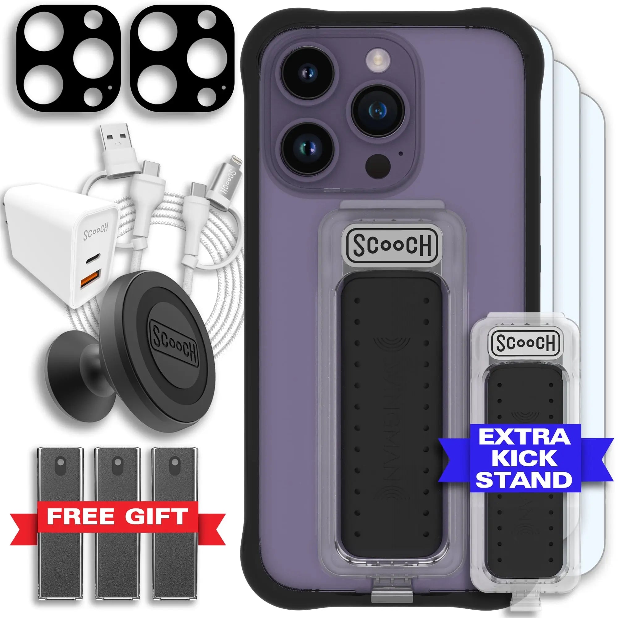 Scooch-Wingman Ultimate Bundle for iPhone 14 Pro-Tuxedo-Clear-Black