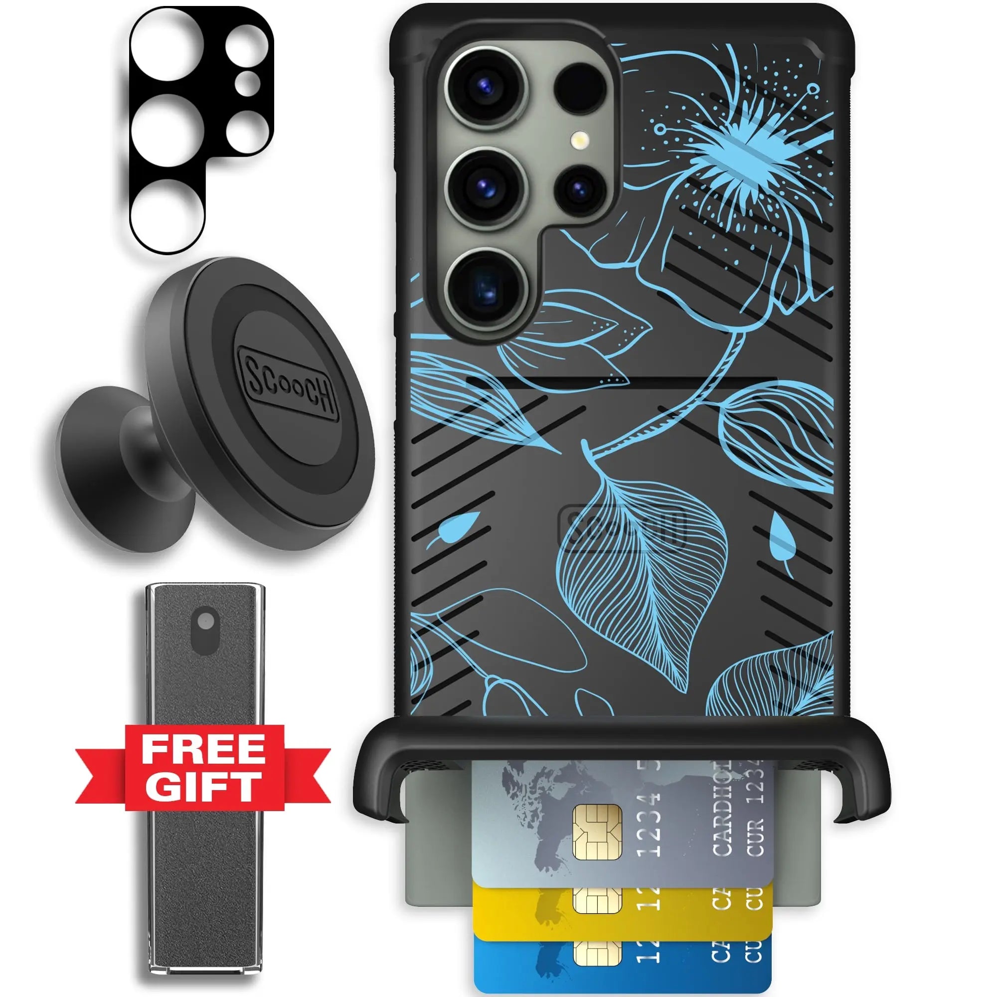 Scooch-Wingmate Defender Bundle for Samsung Galaxy S23 Ultra-Blue-Hibiscus