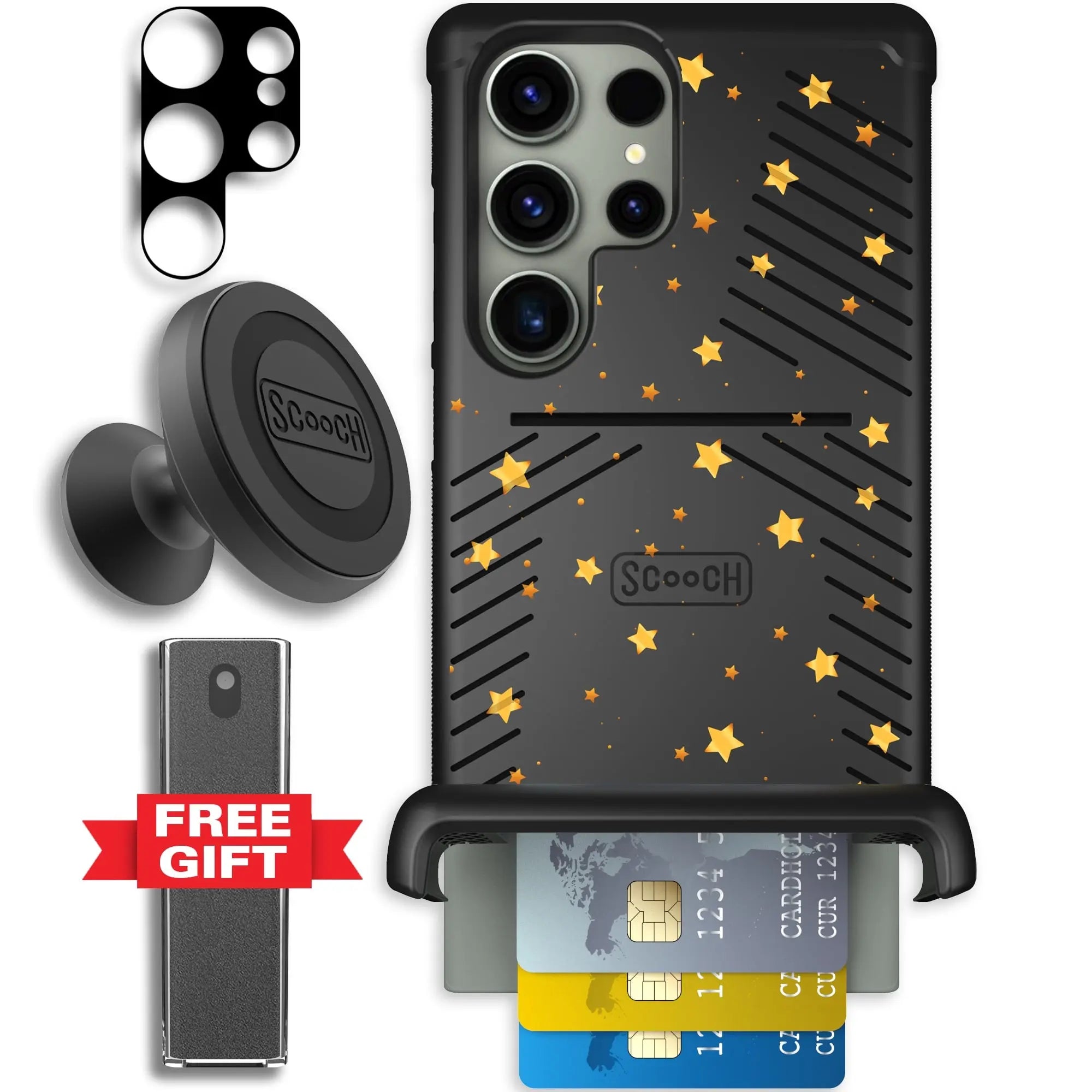 Scooch-Wingmate Defender Bundle for Samsung Galaxy S23 Ultra-Gold-Stars