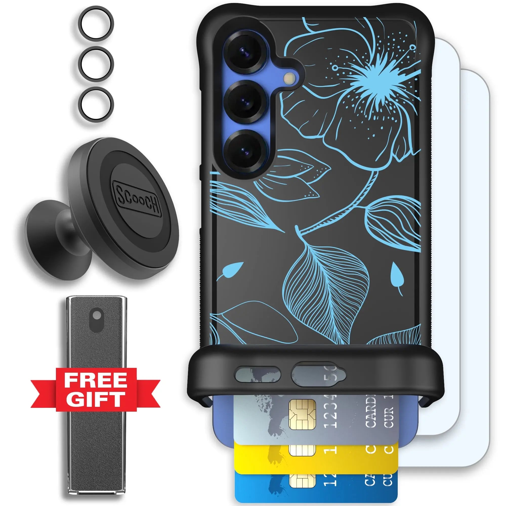 Scooch-Wingmate Defender Bundle for Samsung Galaxy S25-Blue-Hibiscus