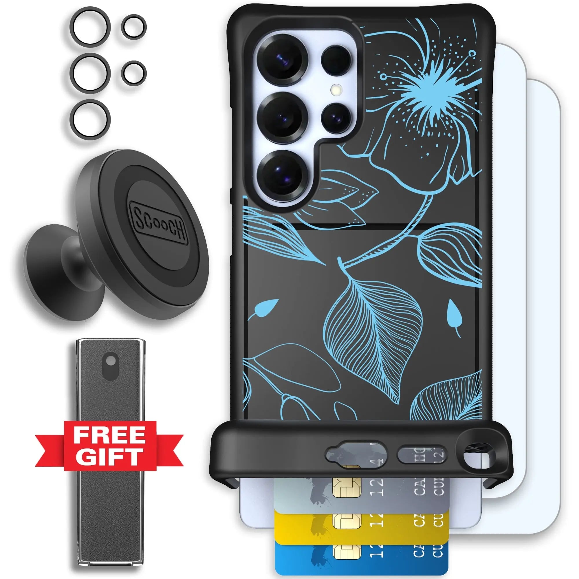 Scooch-Wingmate Defender Bundle for Samsung Galaxy S25 Ultra-Blue-Hibiscus