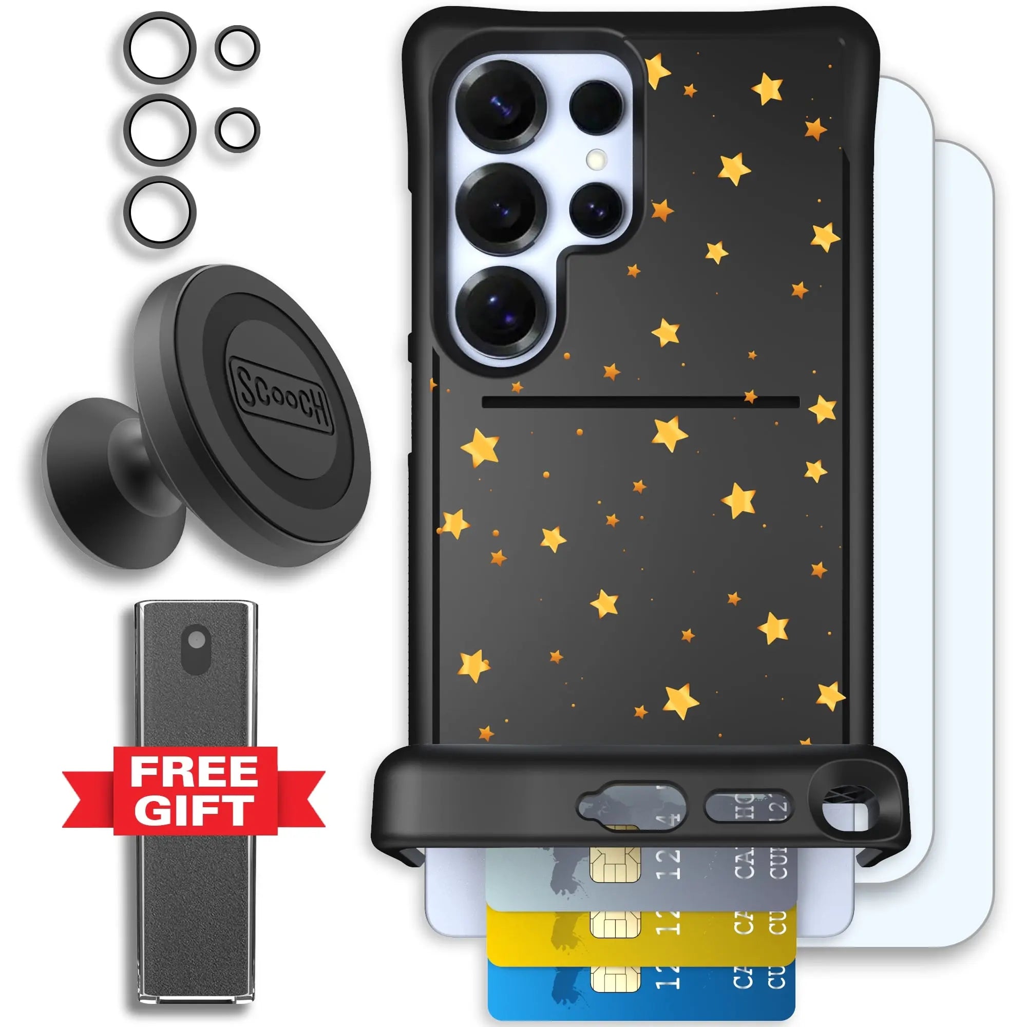 Scooch-Wingmate Defender Bundle for Samsung Galaxy S25 Ultra-Gold-Stars