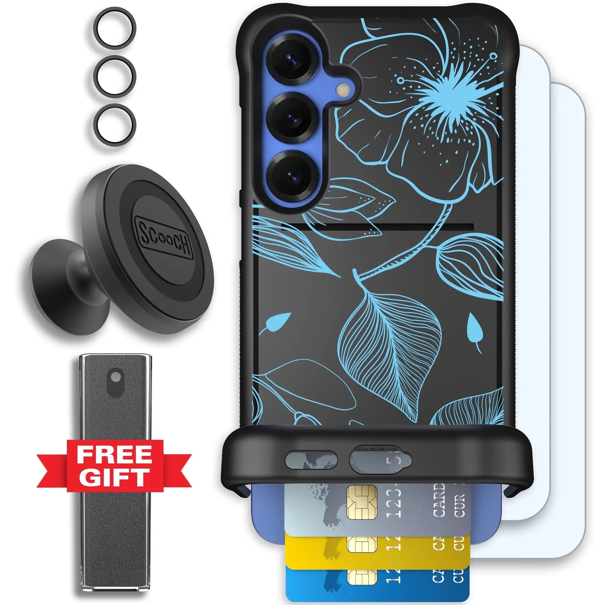 Scooch-Wingmate Defender Bundle for Samsung Galaxy S25+-Blue-Hibiscus