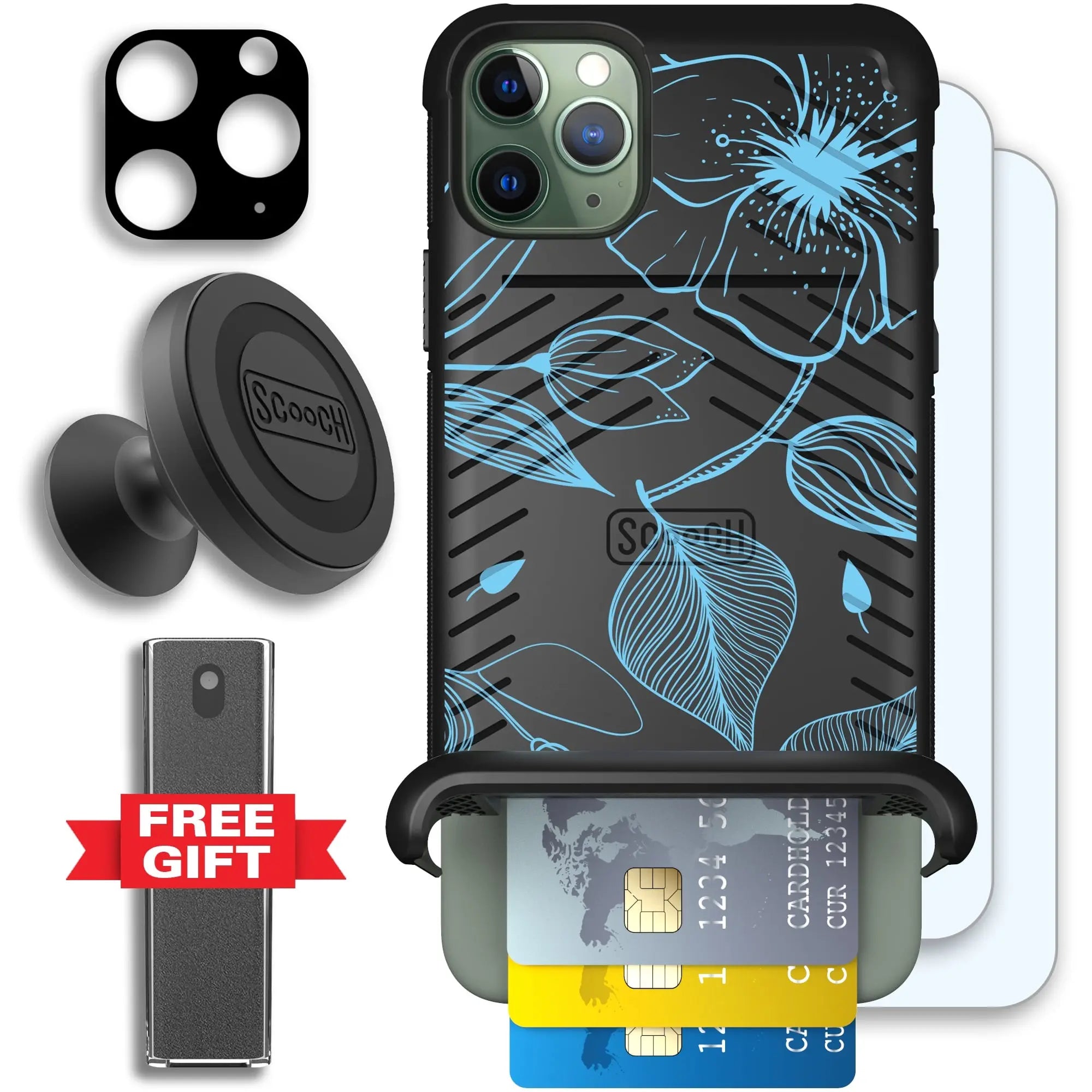 Scooch-Wingmate Defender Bundle for iPhone 11 Pro Max-Blue-Hibiscus