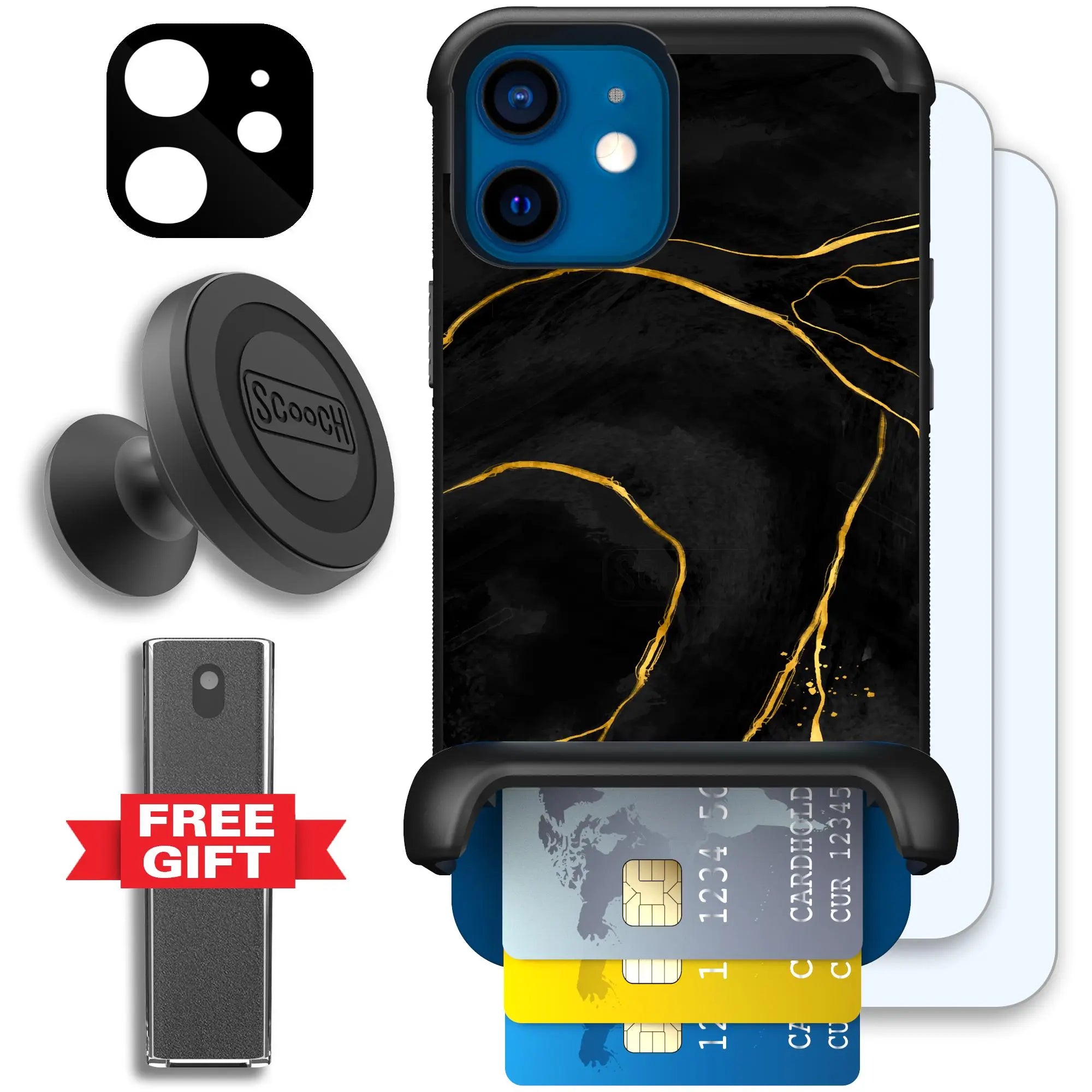 Scooch-Wingmate Defender Bundle for iPhone 12-Black-Marble