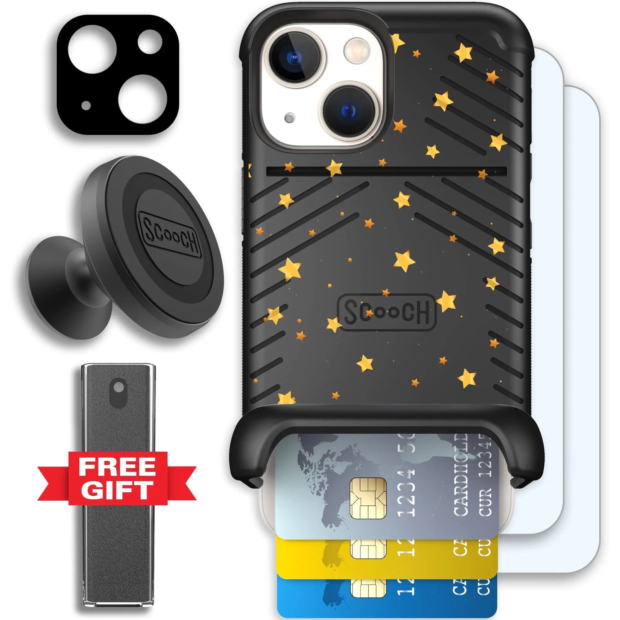 Scooch-Wingmate Defender Bundle for iPhone 13 Mini-Gold-Stars