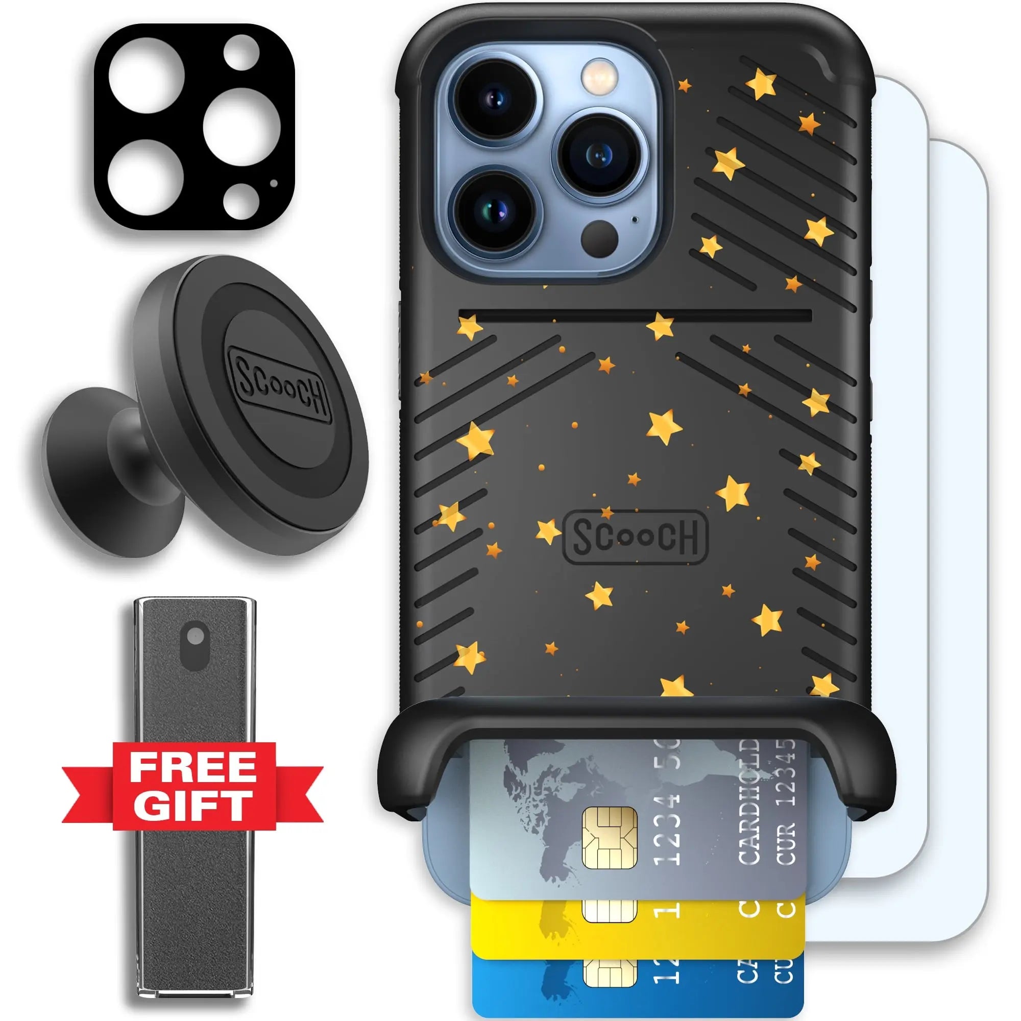 Scooch-Wingmate Defender Bundle for iPhone 13 Pro-Gold-Stars
