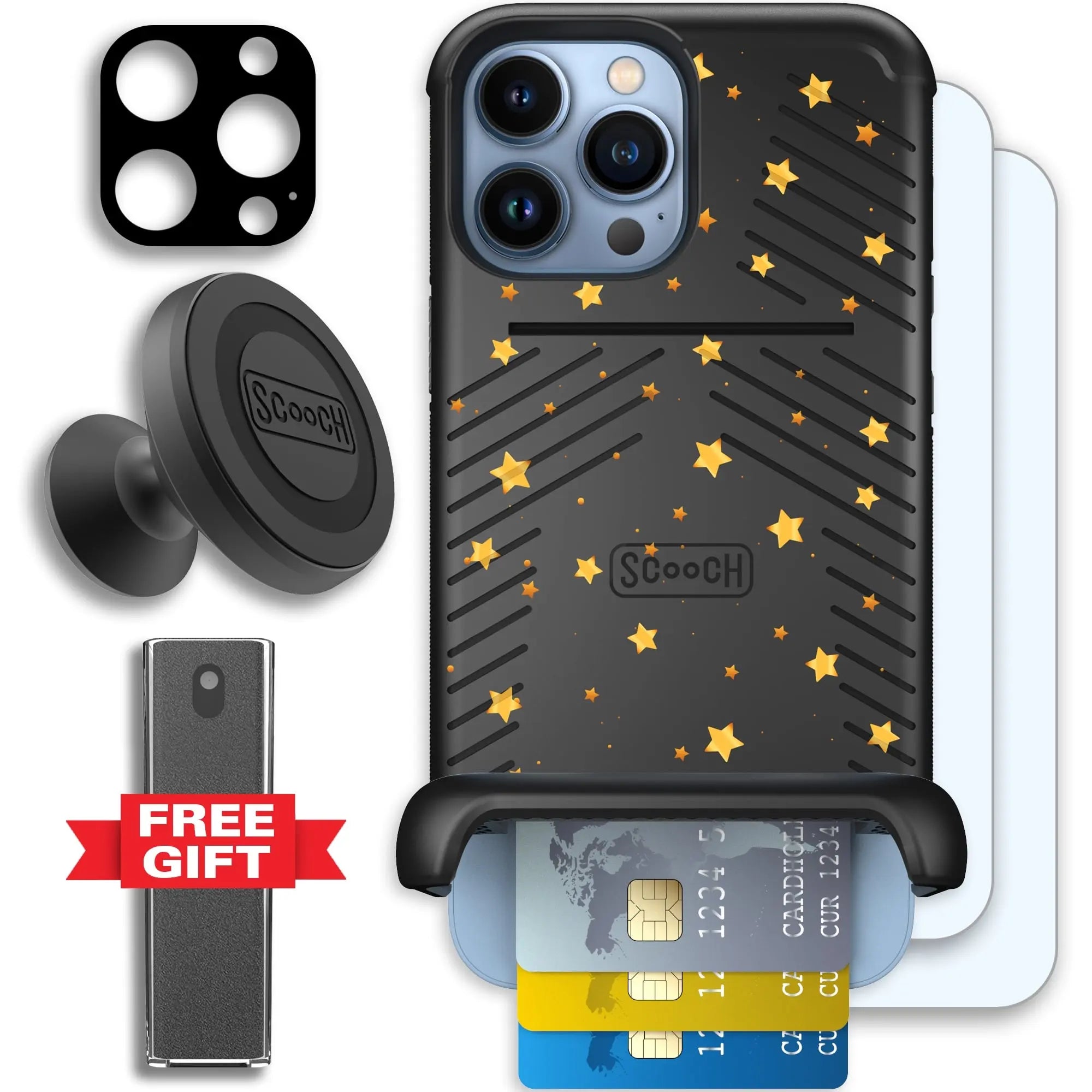 Scooch-Wingmate Defender Bundle for iPhone 13 Pro Max-Gold-Stars