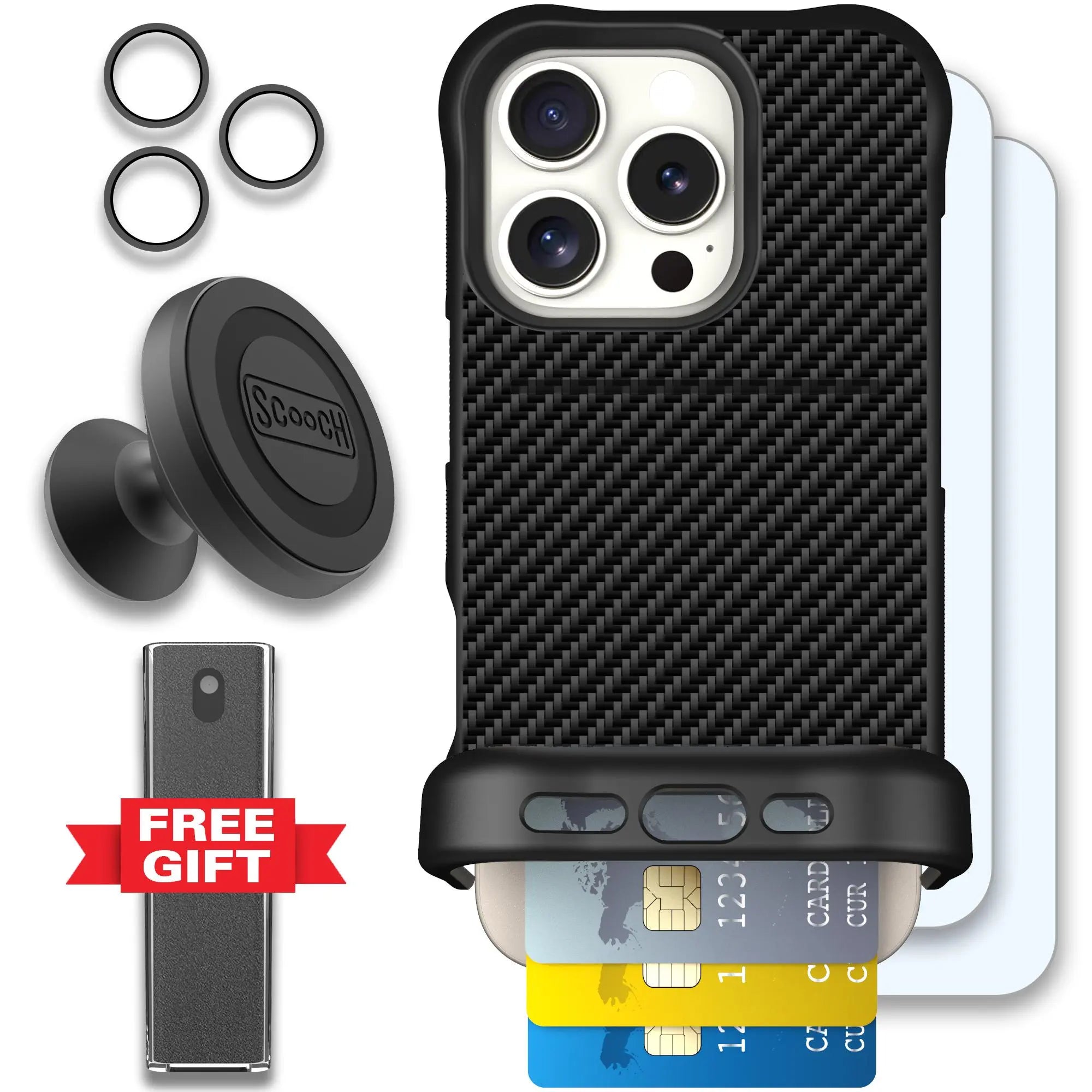 Scooch-Wingmate Defender Bundle for iPhone 16 Pro-Carbon-Fiber