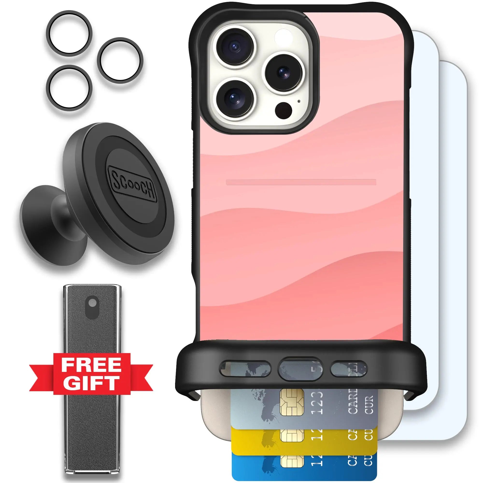 Scooch-Wingmate Defender Bundle for iPhone 16 Pro Max-Pink-Waves