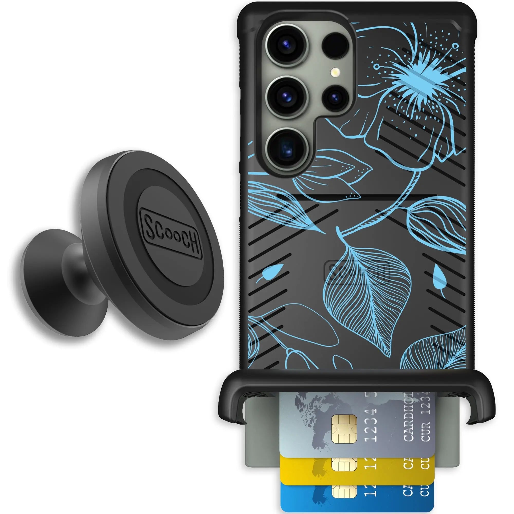 Scooch-Wingmate Starter Bundle for Samsung Galaxy S23 Ultra-Blue-Hibiscus