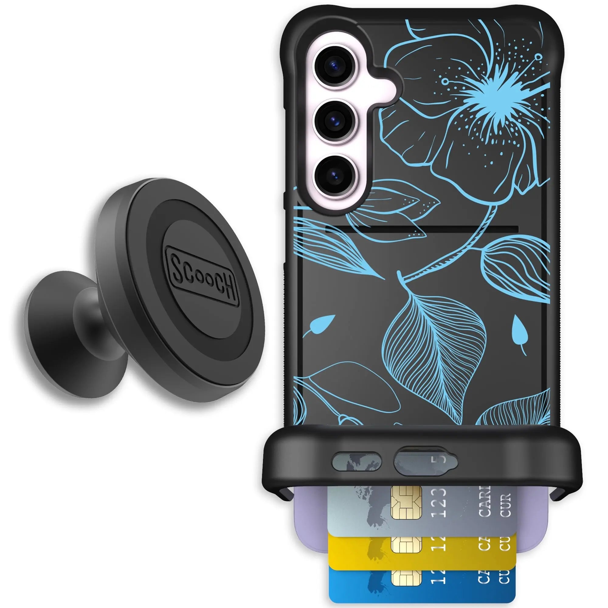 Scooch-Wingmate Starter Bundle for Samsung Galaxy S24+-Blue-Hibiscus