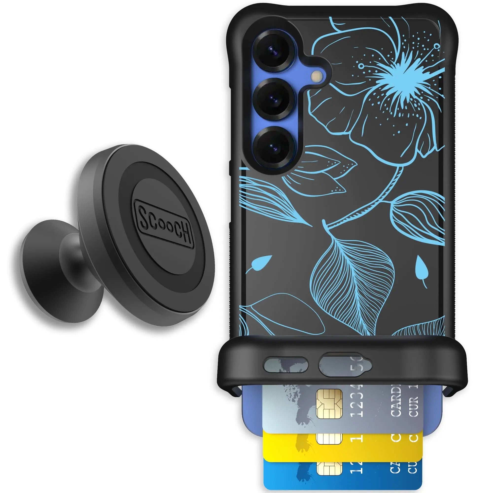 Scooch-Wingmate Starter Bundle for Samsung Galaxy S25-Blue-Hibiscus