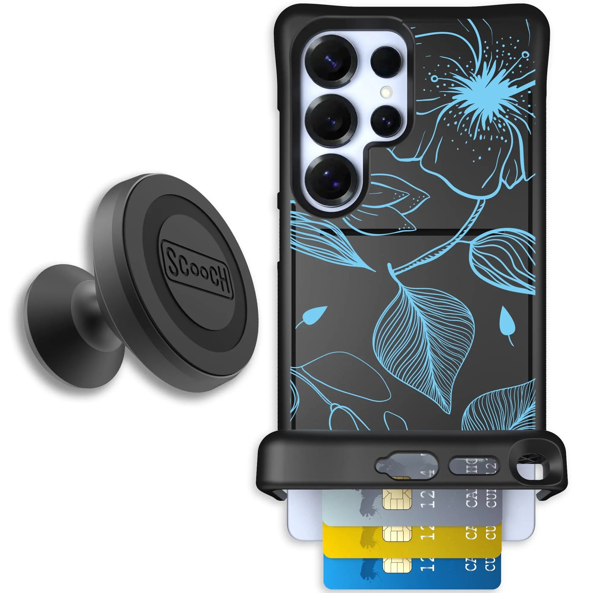 Scooch-Wingmate Starter Bundle for Samsung Galaxy S25 Ultra-Blue-Hibiscus